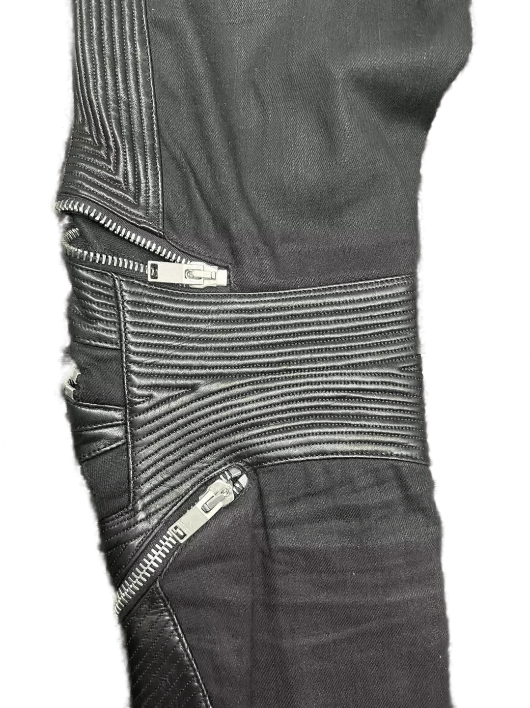 saint laurent leather patchwork zip biker jeans