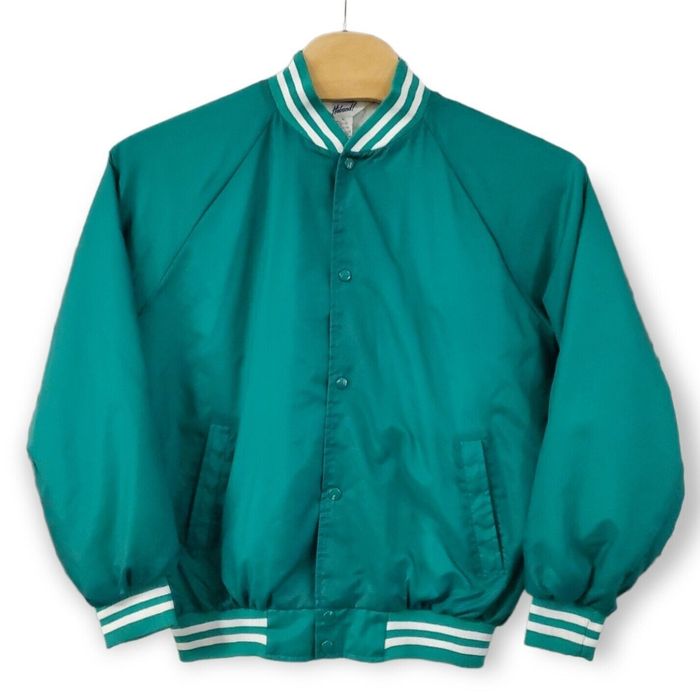 Haband Haband Vintage Green Satin Windbreaker Jacket with White Str ...