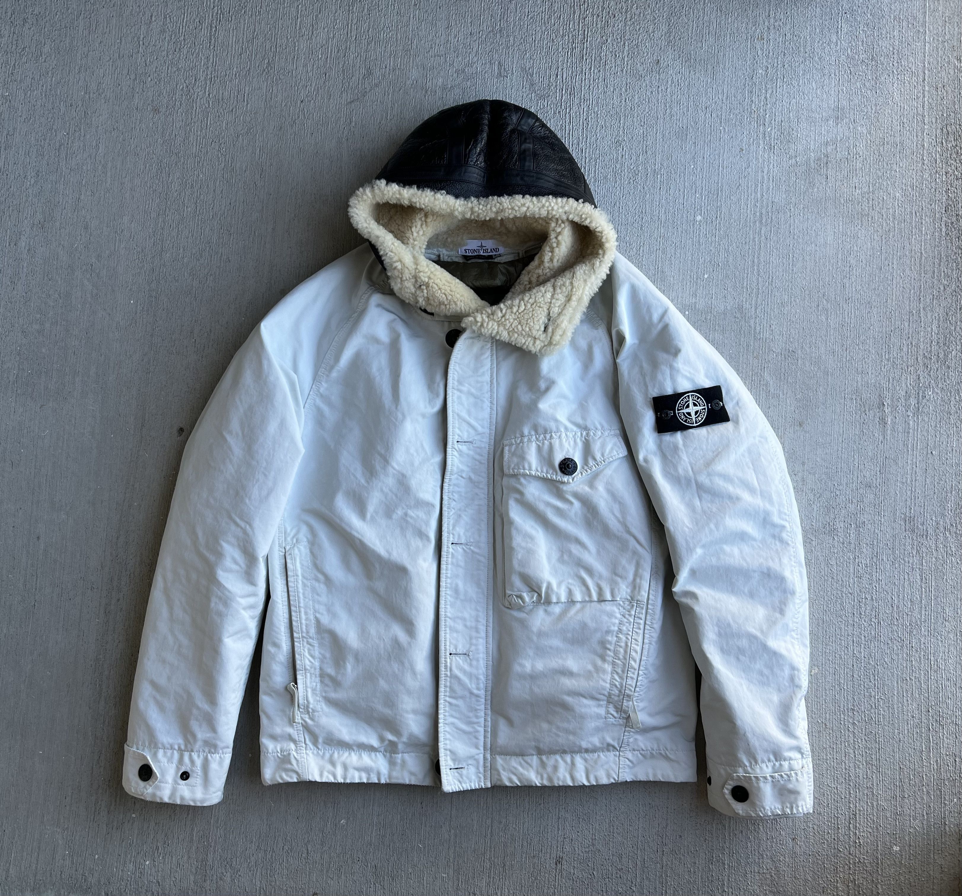 Stone Island David TC Down Jacket with Sherpa Sheepskin Hood | Grailed