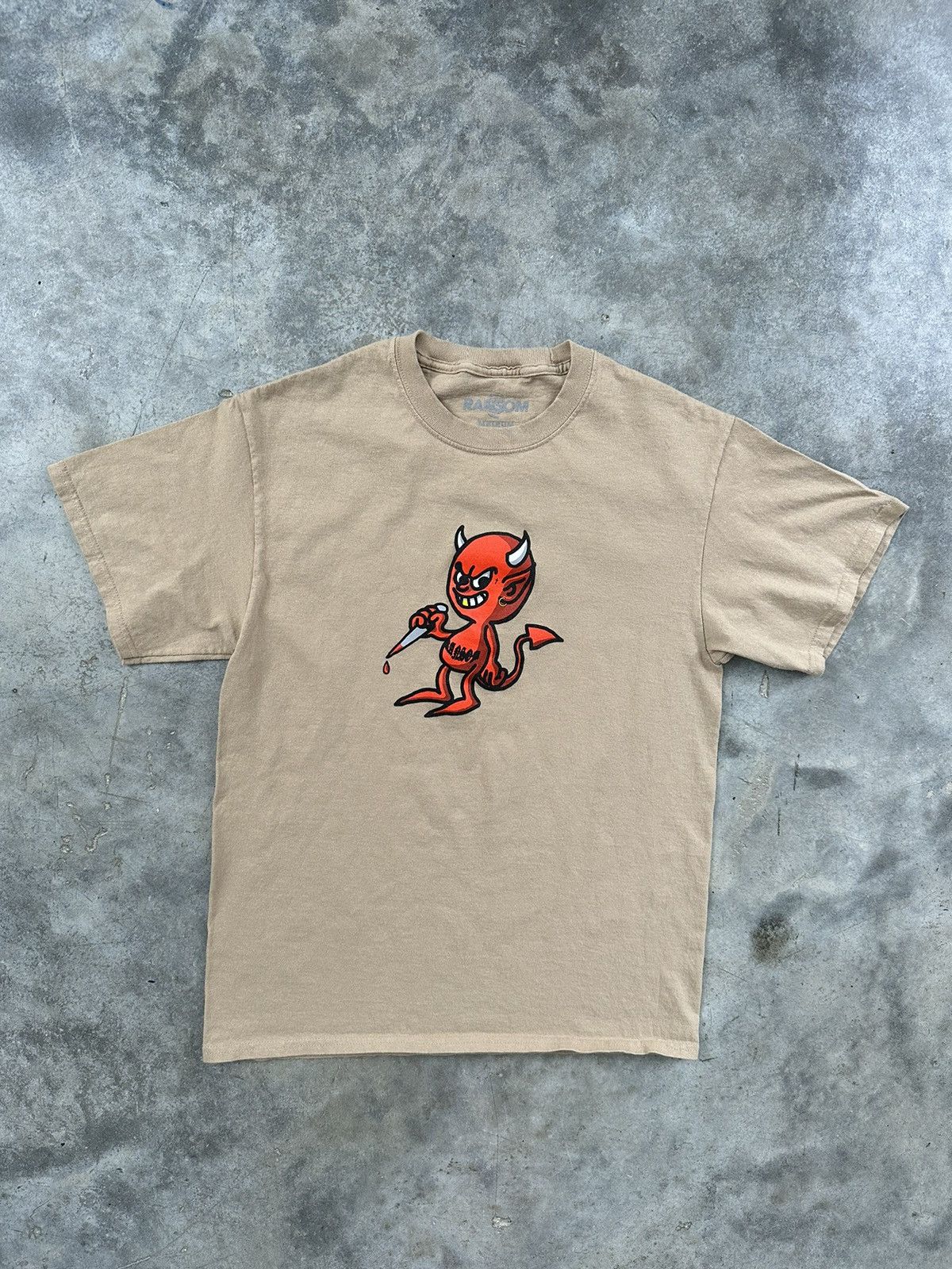 image of Ransom Clothing Ransom Devil Center Logo Tee Sz. Medium in Tan, Men's