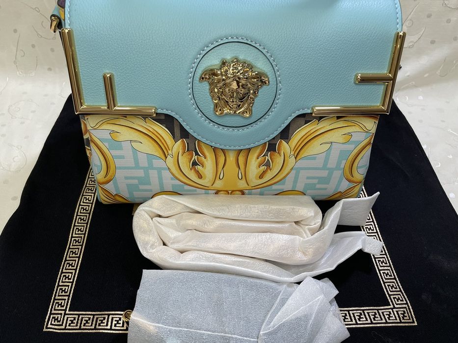 Versace, Bags, Fendace Versace Fendi Collaboration La Medusa Blue Medium  Handbag