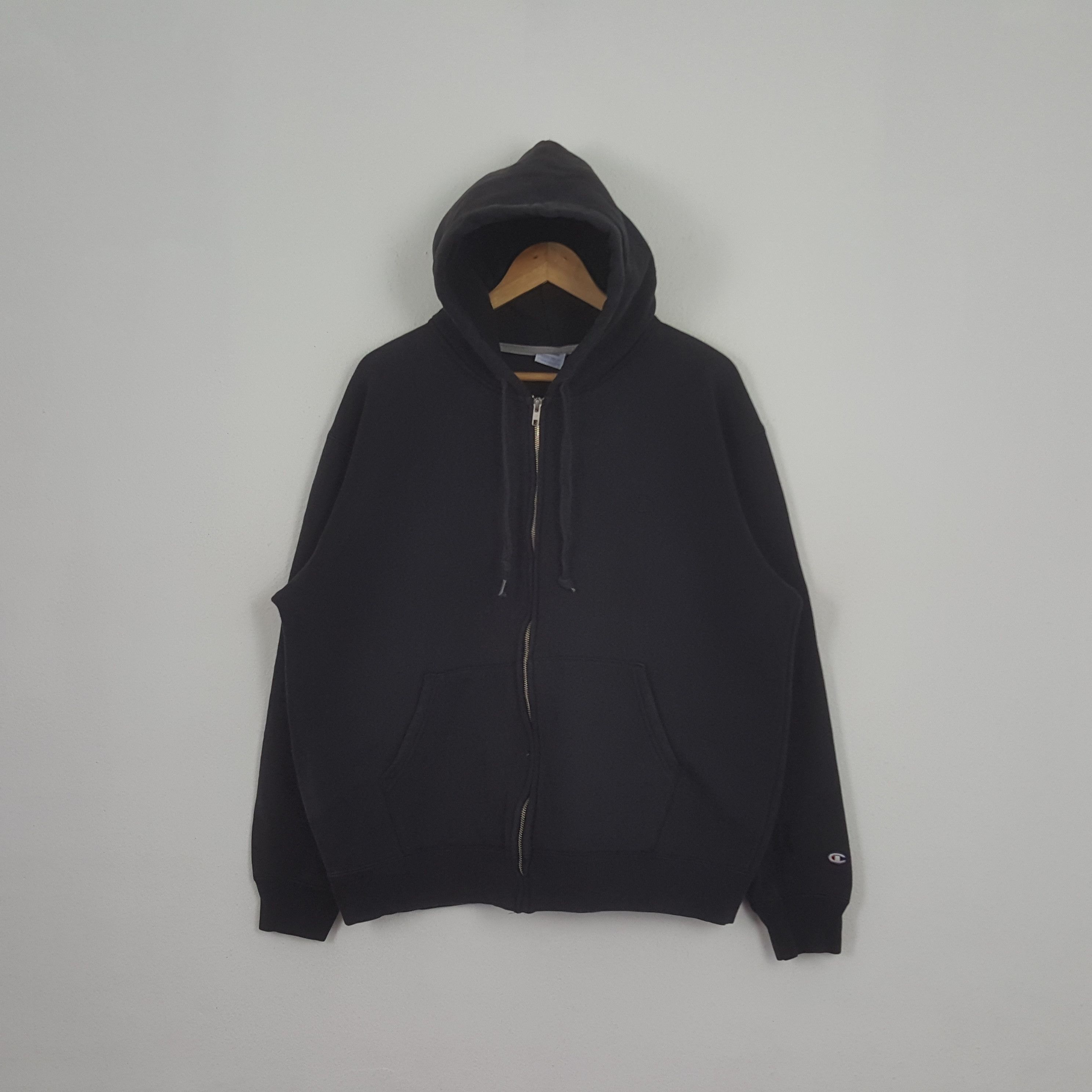 Vintage Champion Full Zipper Streetwear Black Hoodies