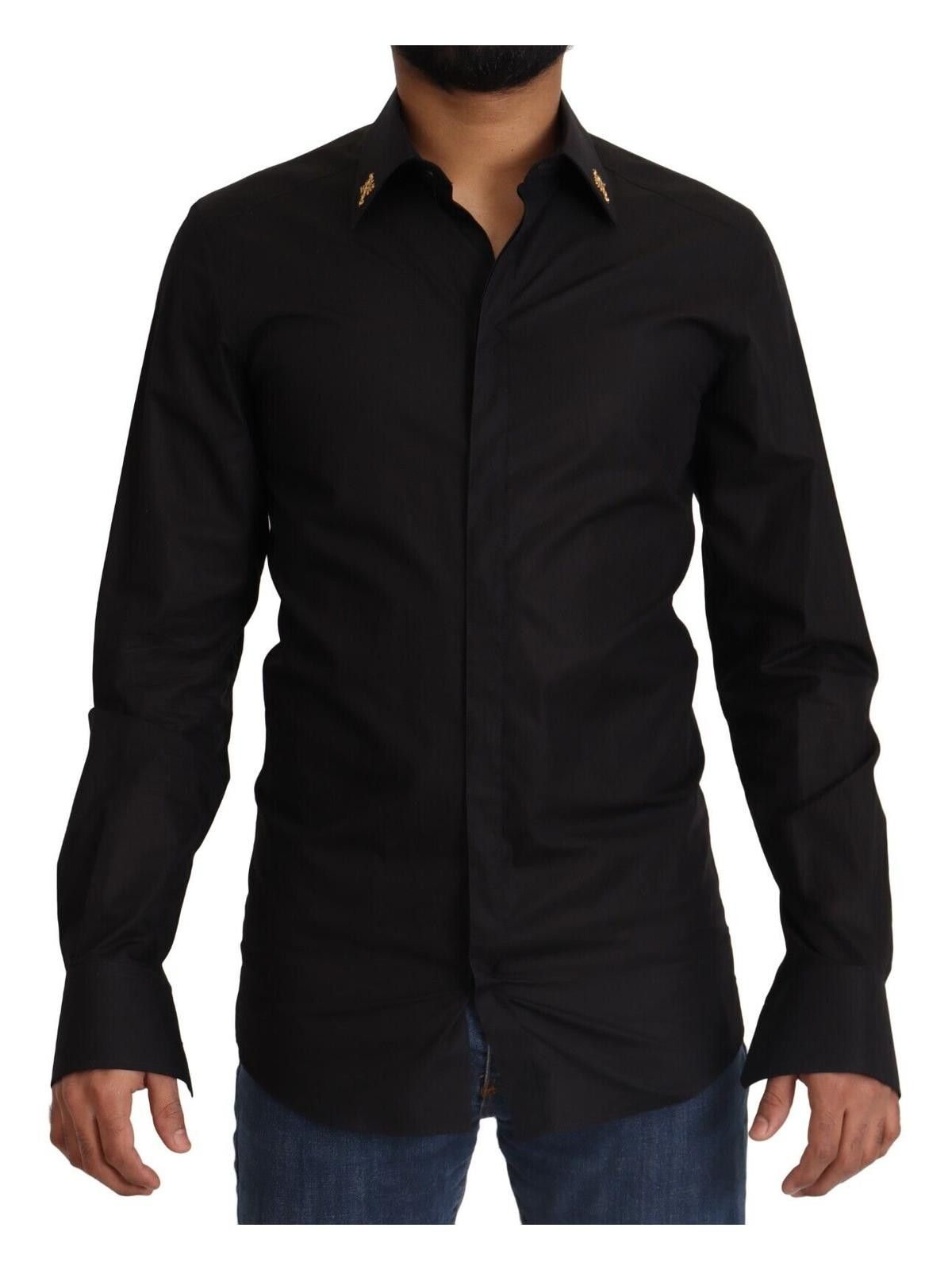 Dolce & Gabbana Black Cotton GOLD Long Sleeves Dress Shirt
