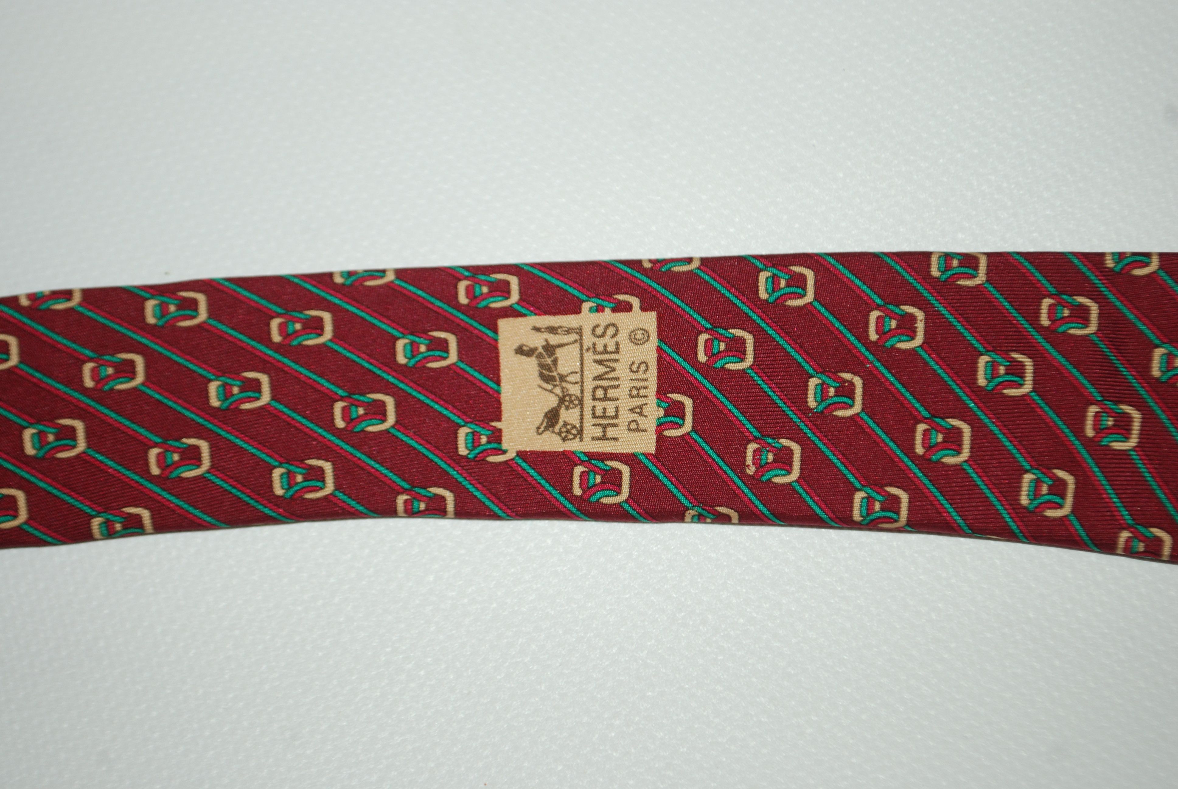 Hermes HERMES CRAVATTA TIE 7168FA STRIPE AND KNOT BURGUNDY SILK Size ONE SIZE - 4 Thumbnail
