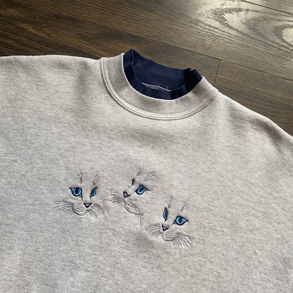 Vintage Vintage 90s Embroidered Cat Eyes Sweater Grailed