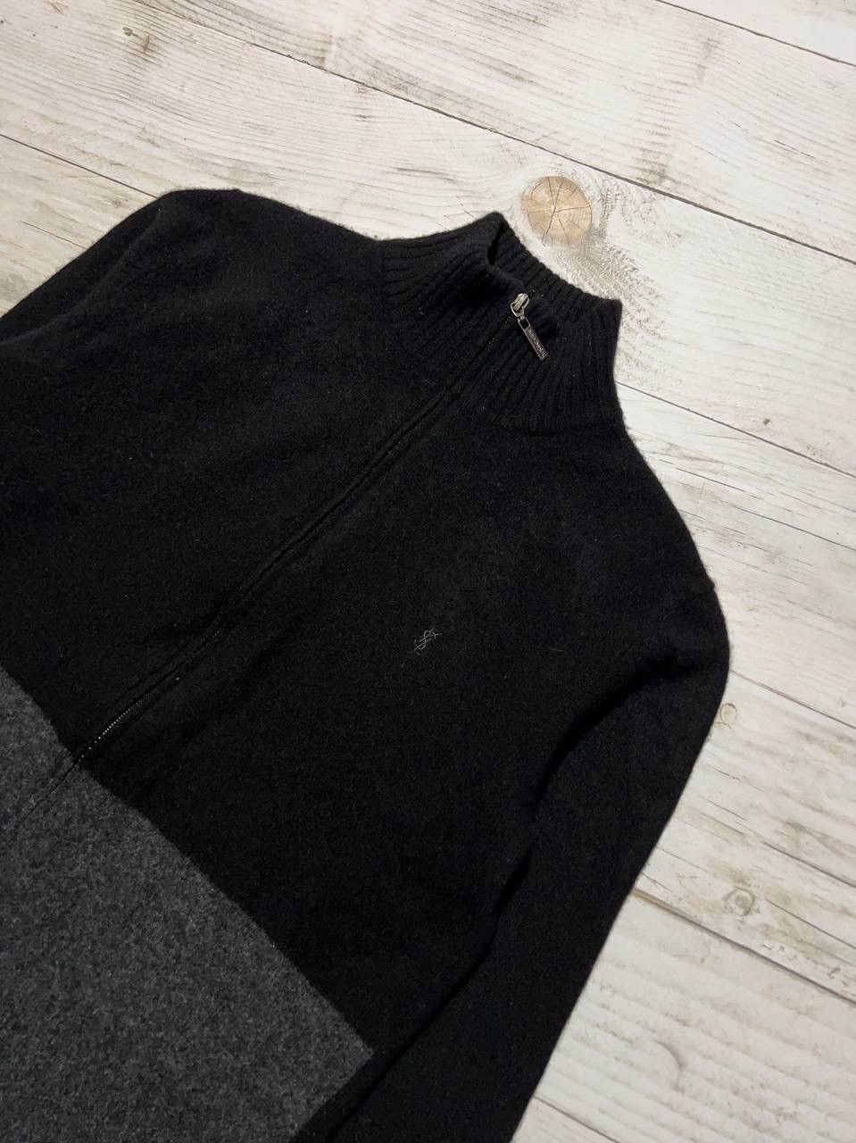 image of YSL Pour Homme Vintage YVES Saint Laurent Sweater Full Zip Wool YSL Logo in Black Gray (Size Medium