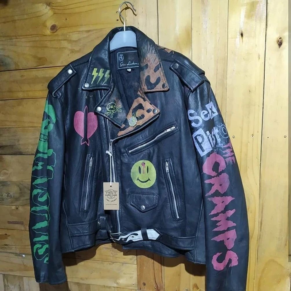 Genuine Leather × Vintage GINO LEATHERS LEATHER RAMONES PERFECTO FULL NOSEART JACKET Size US XXL / EU 58 / 5 - 6 Thumbnail