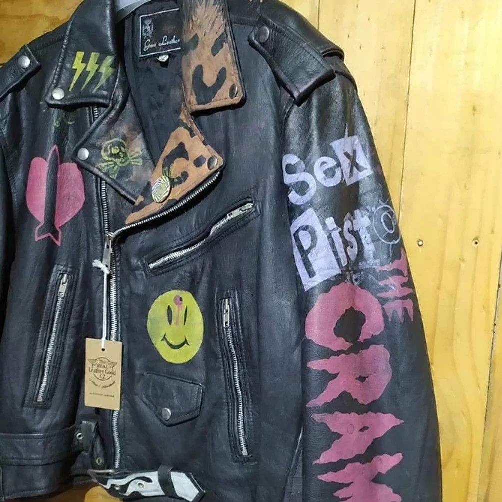 Genuine Leather × Vintage GINO LEATHERS LEATHER RAMONES PERFECTO FULL NOSEART JACKET Size US XXL / EU 58 / 5 - 5 Thumbnail