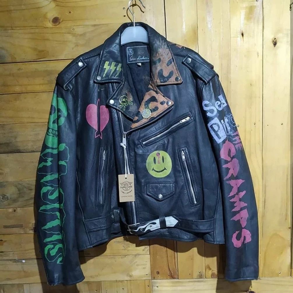 Genuine Leather × Vintage GINO LEATHERS LEATHER RAMONES PERFECTO FULL NOSEART JACKET Size US XXL / EU 58 / 5 - 1 Thumbnail