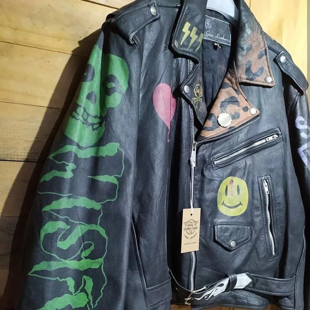 Genuine Leather × Vintage GINO LEATHERS LEATHER RAMONES PERFECTO FULL NOSEART JACKET Size US XXL / EU 58 / 5 - 4 Thumbnail