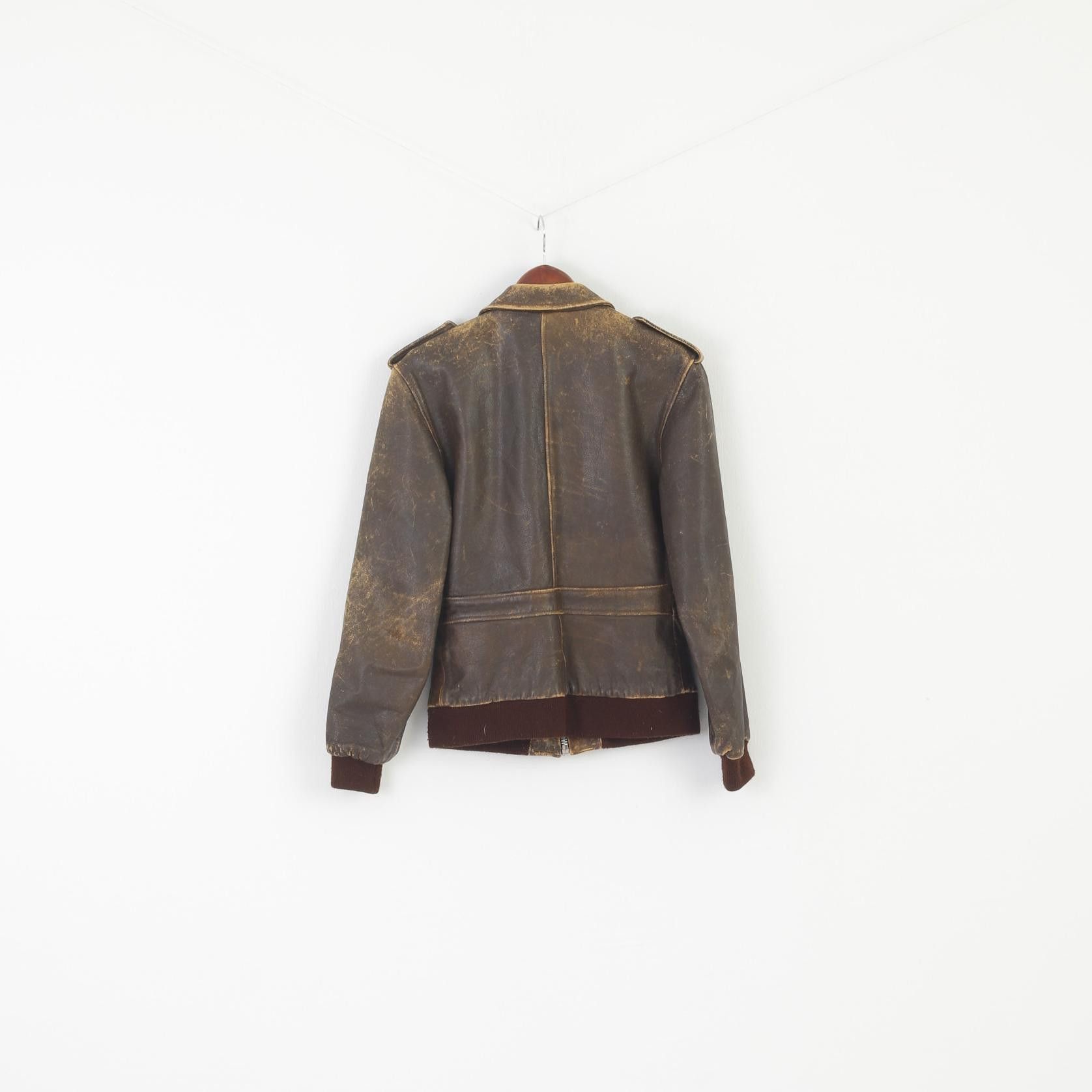 Vintage Zoomp Women M (S) Jacket Brown Leather vtg biker 6926 Size M / US 6-8 / IT 42-44 - 7 Thumbnail
