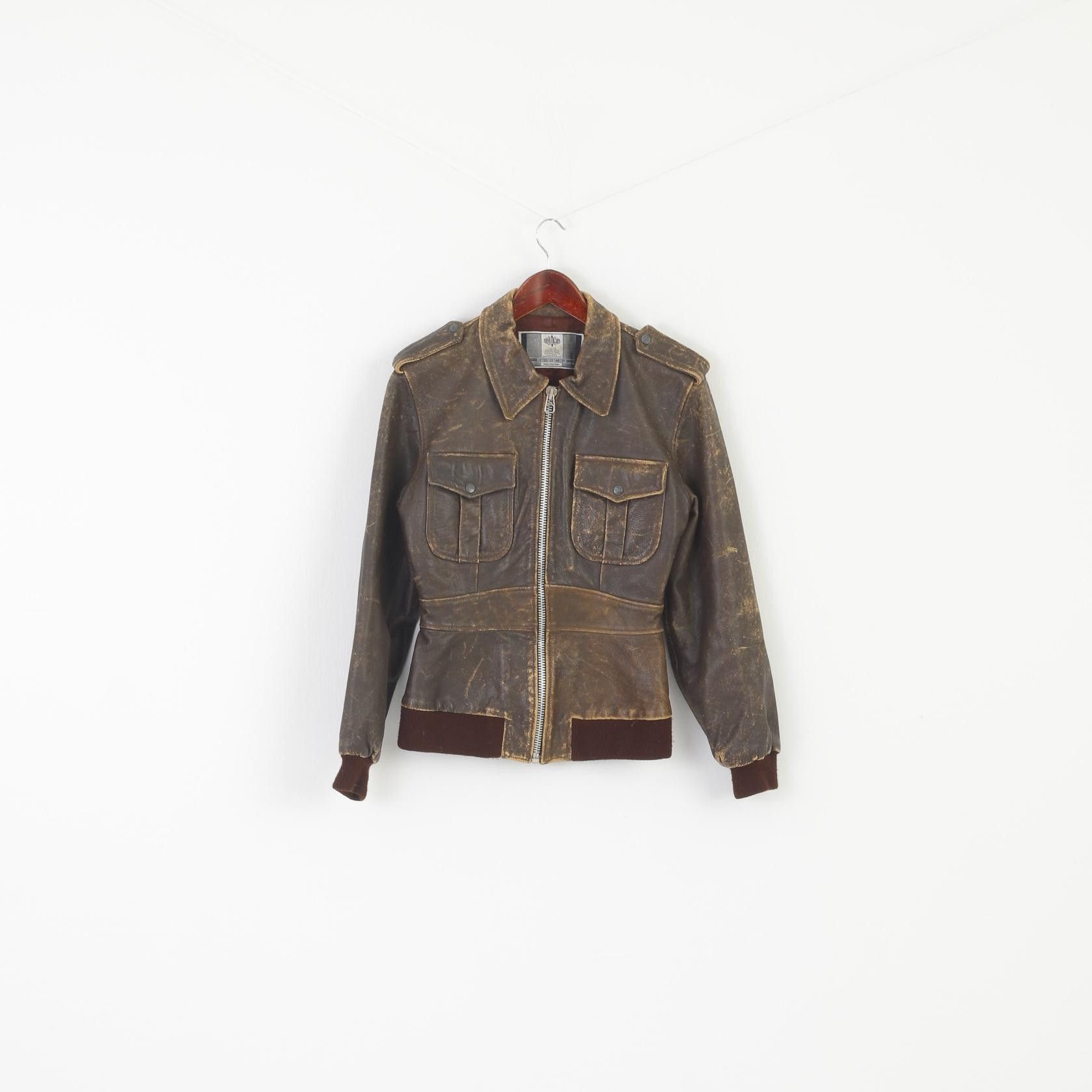 Vintage Zoomp Women M (S) Jacket Brown Leather vtg biker 6926 Size M / US 6-8 / IT 42-44 - 2 Thumbnail