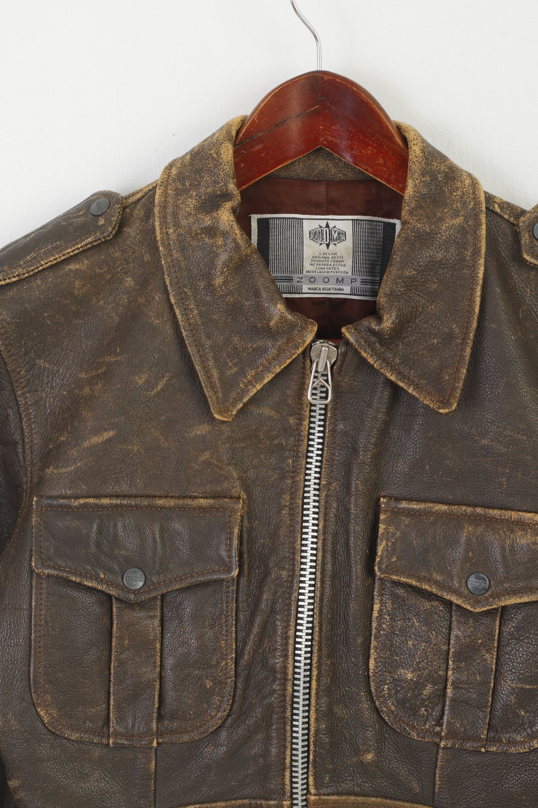 Vintage Zoomp Women M (S) Jacket Brown Leather vtg biker 6926 Size M / US 6-8 / IT 42-44 - 3 Thumbnail
