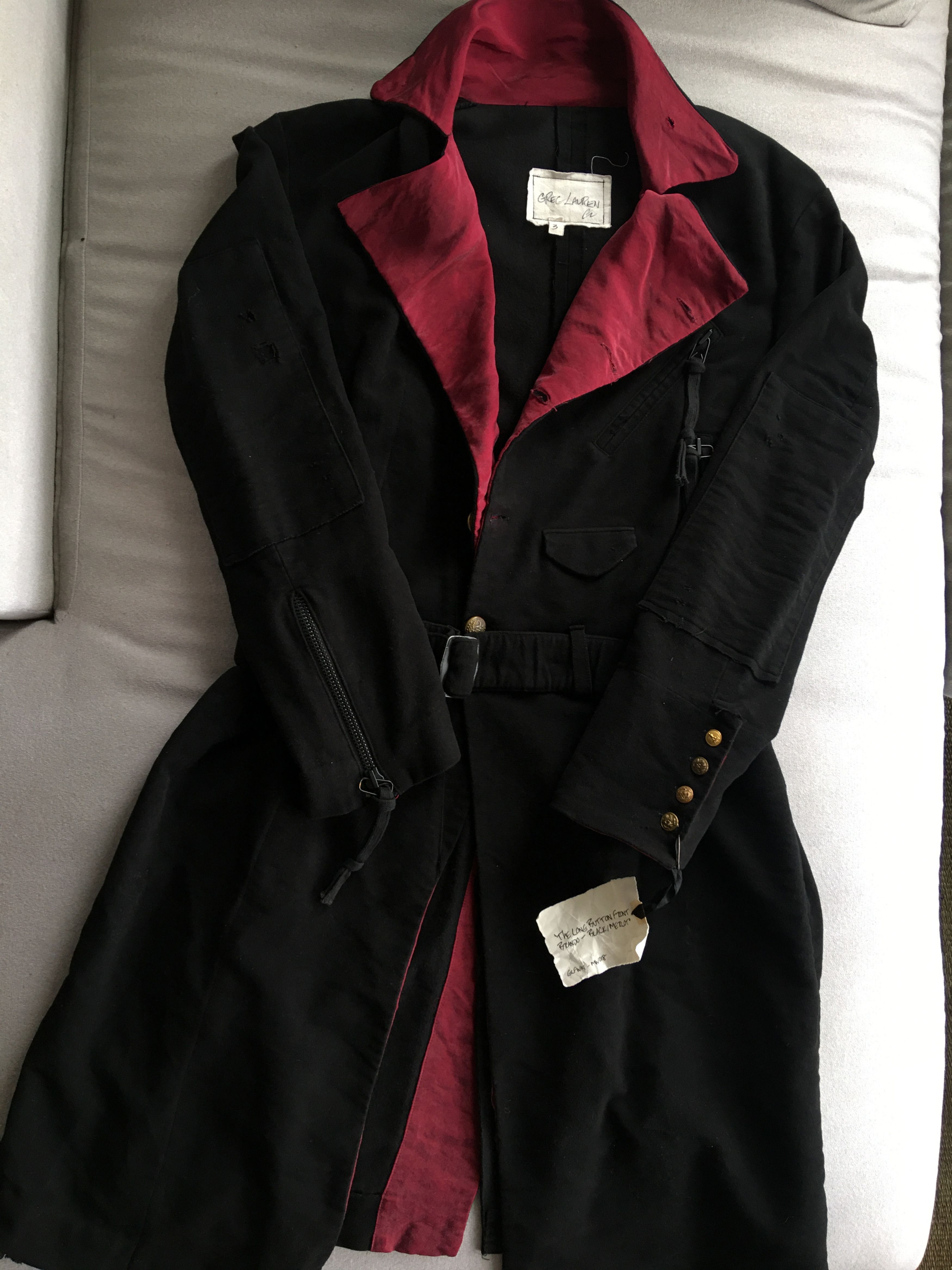 image of Greg Lauren "the Long Button Front Brando" (Black/merlot) Sample, Men's (Size Large)