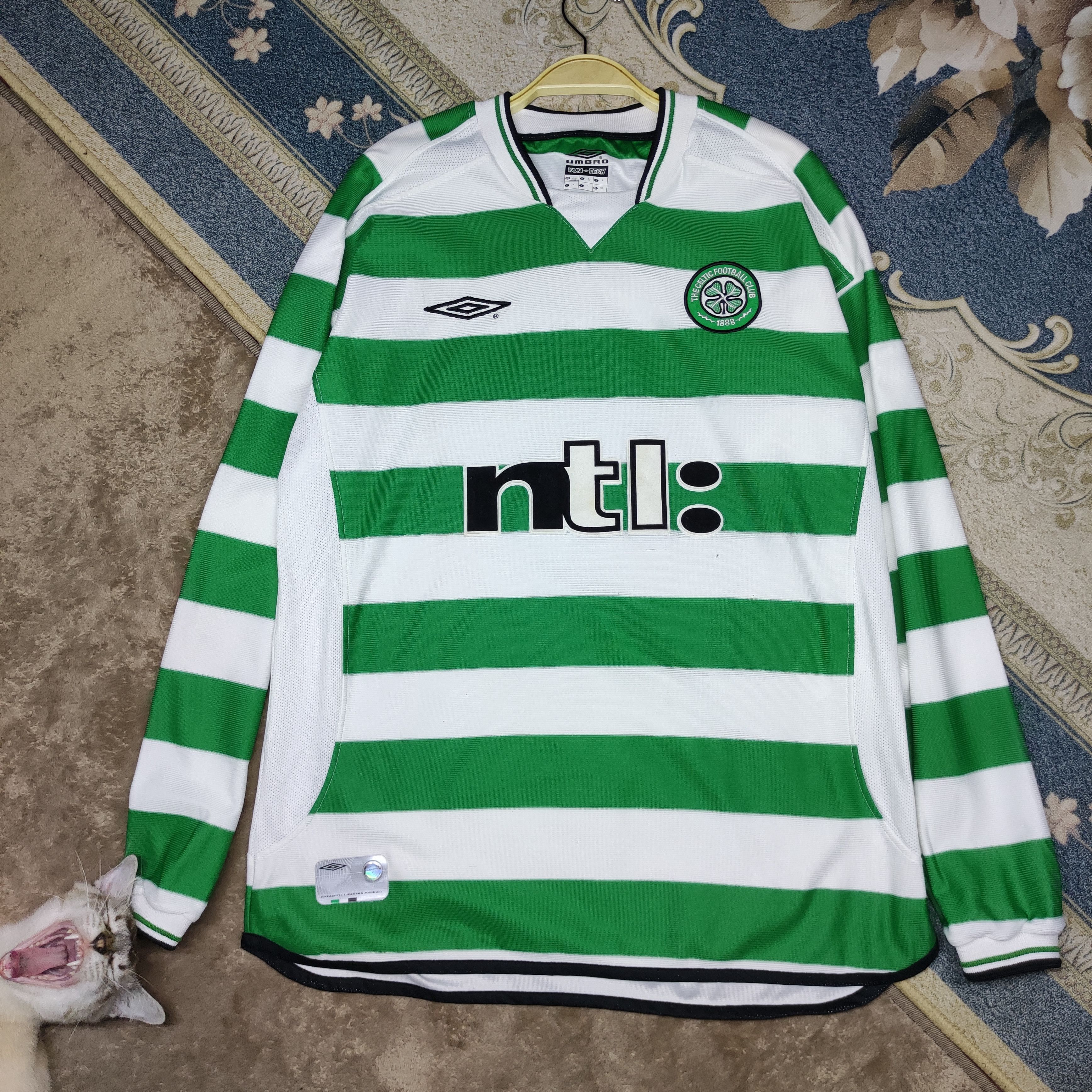 Maillot Umbro Glasgow Celtic FC Domicile 2001-2003, Vert, Taille L Homme, Manches Longues
