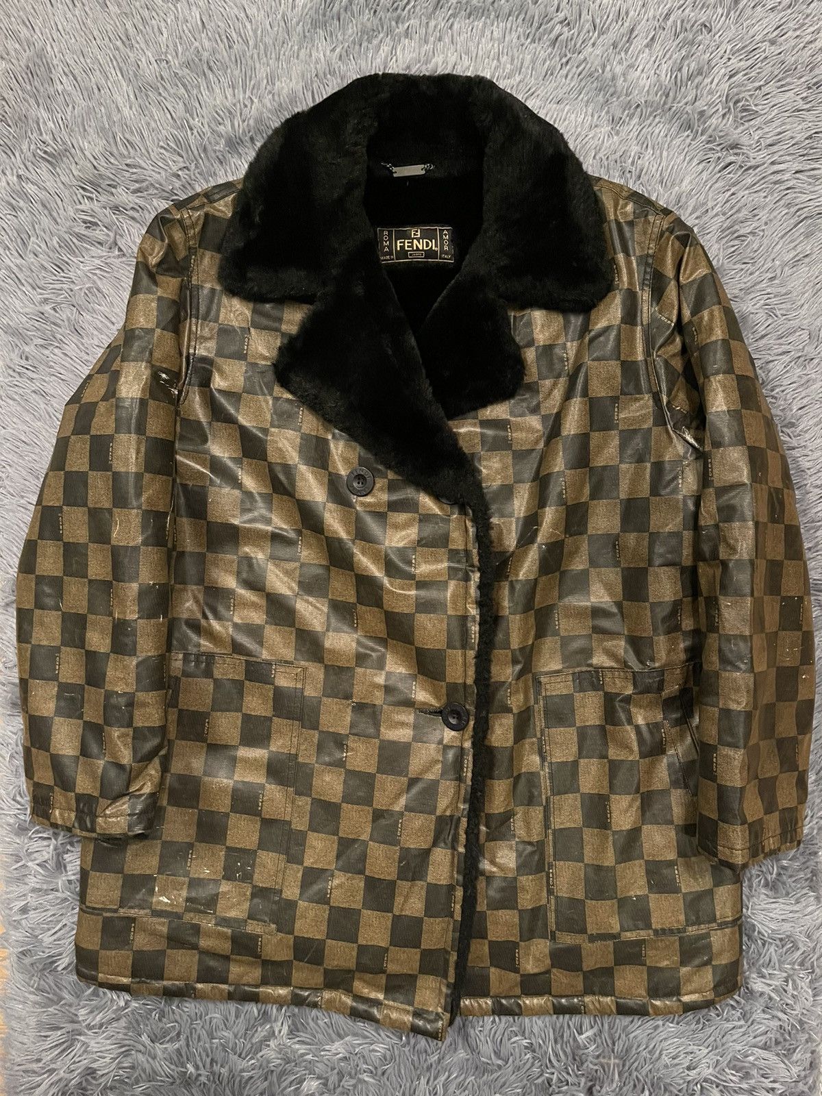 Fendi × Vintage Fendi vintage monogram multilogo fur coat Size L / US 10 / IT 46 - 1 Thumbnail