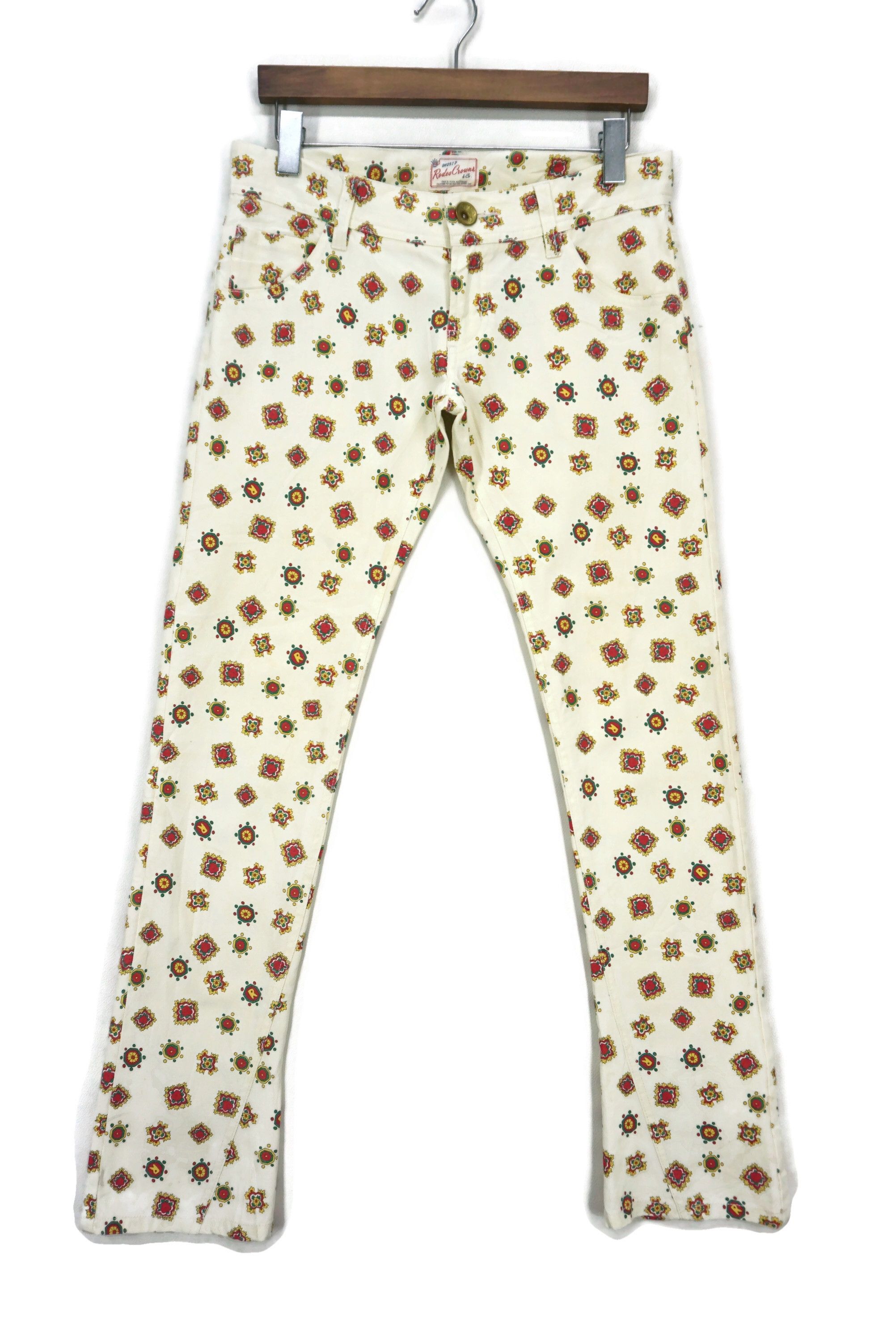 image of Rodeo Crowns Bootcut Abstract Print Embellish Pants in Beige, Women's (Size 26)
