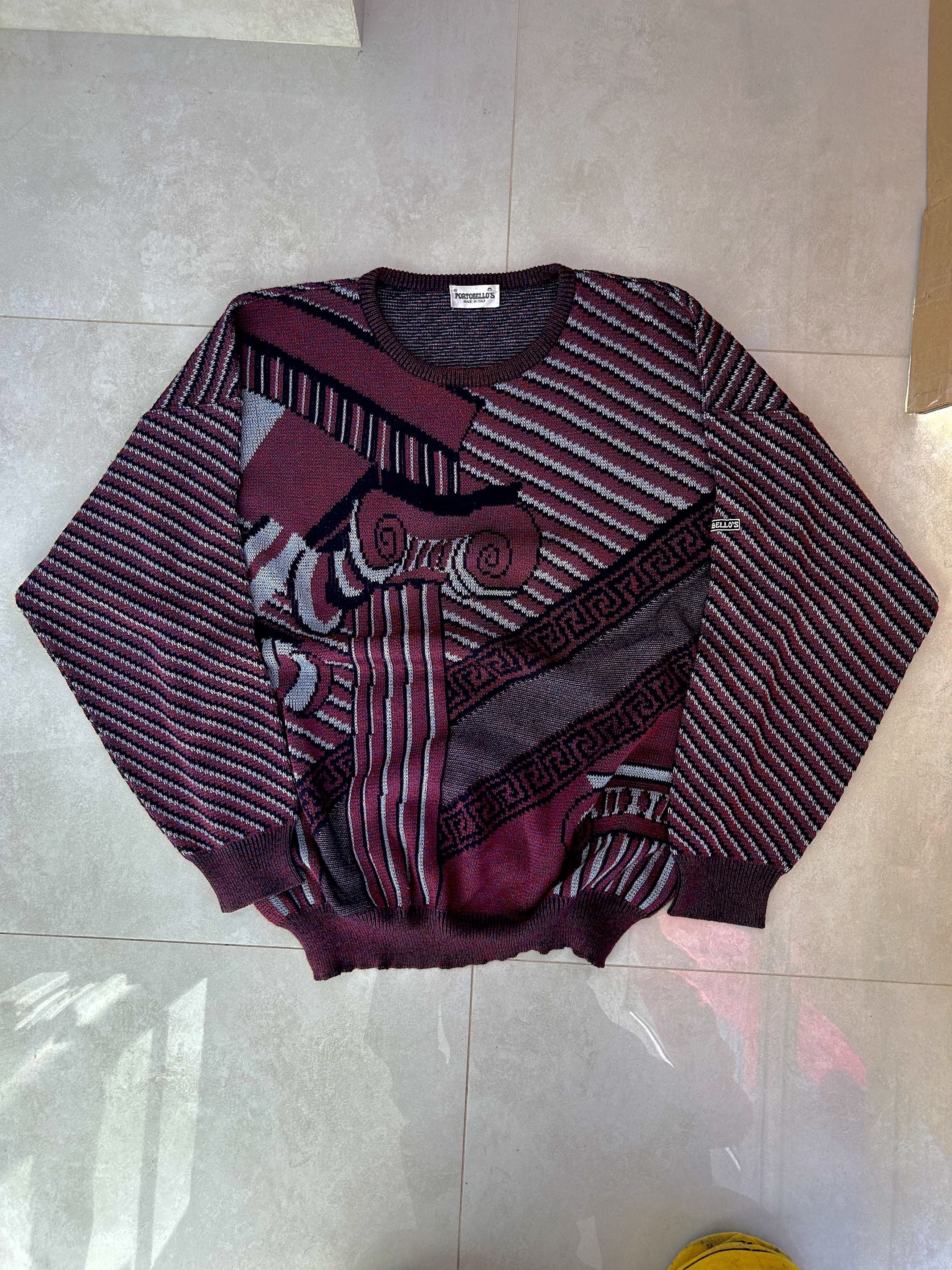 Japanese Brand Vintage Pattern Knit Sweater Abstract Burgundy Y2K Cozy Fit Size US L / EU 52-54 / 3 - 1 Thumbnail