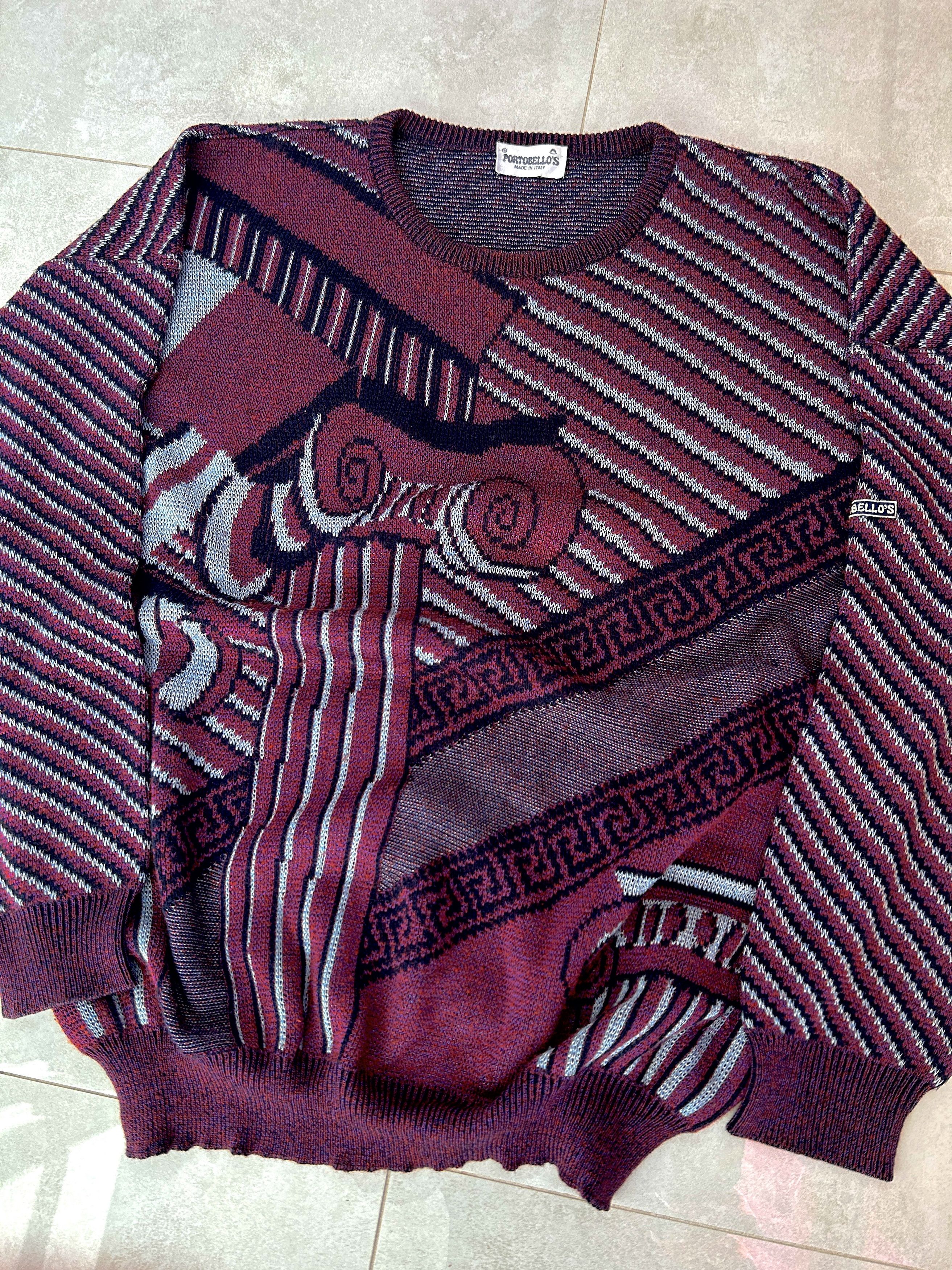 Japanese Brand Vintage Pattern Knit Sweater Abstract Burgundy Y2K Cozy Fit Size US L / EU 52-54 / 3 - 3 Thumbnail