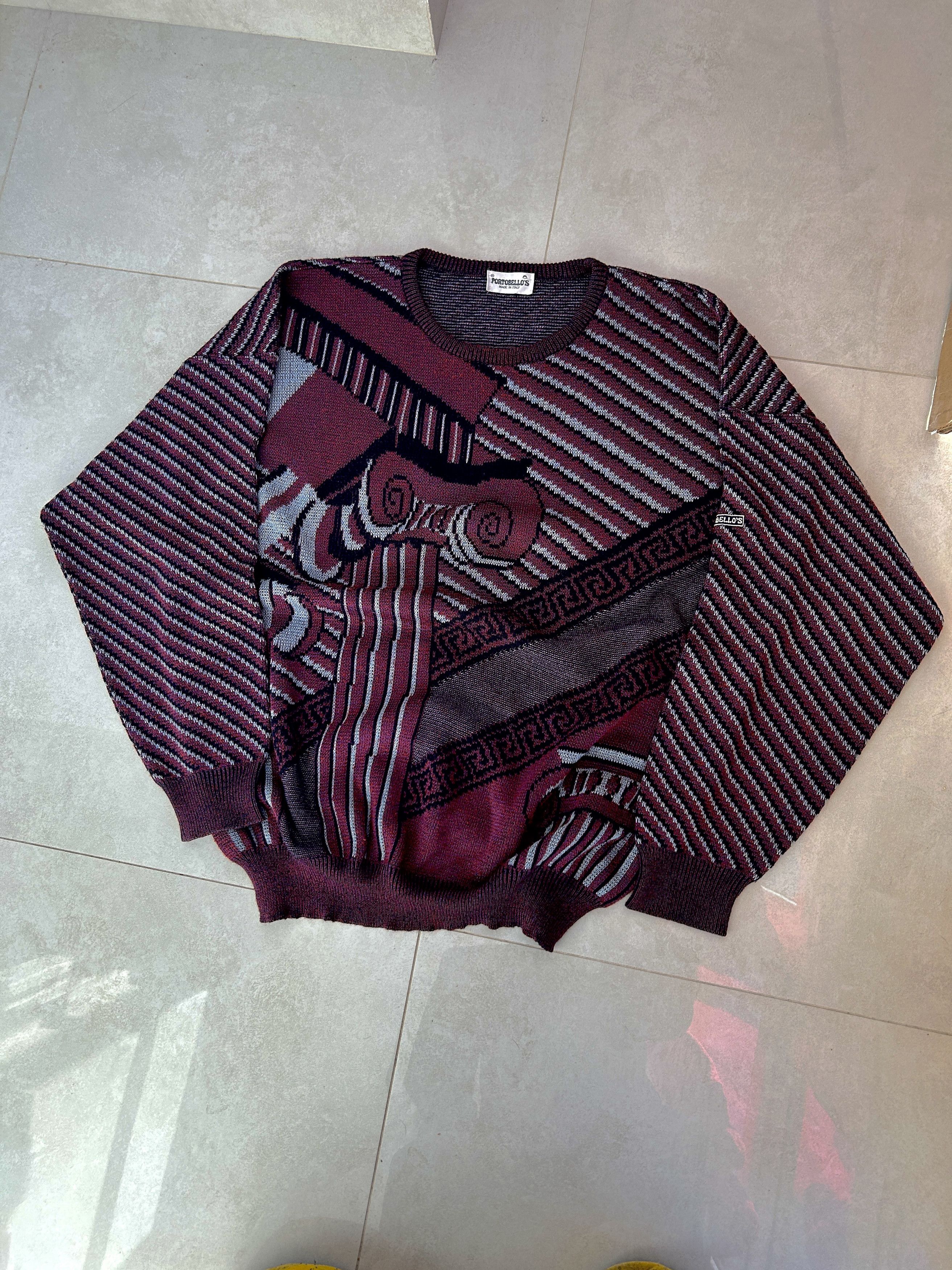 Japanese Brand Vintage Pattern Knit Sweater Abstract Burgundy Y2K Cozy Fit Size US L / EU 52-54 / 3 - 2 Thumbnail