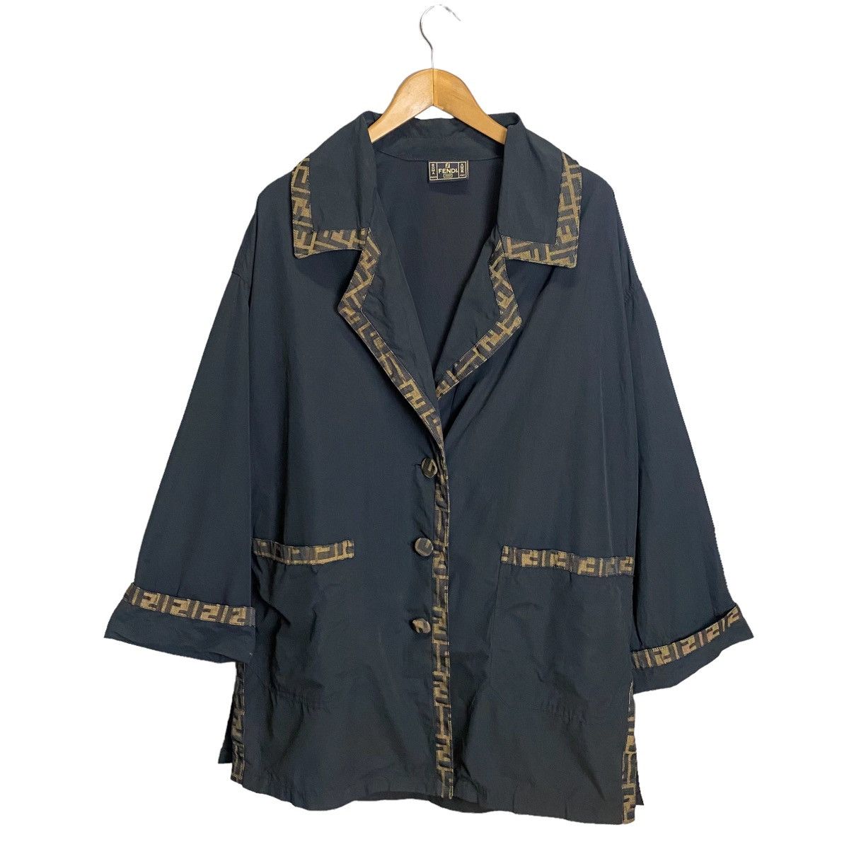 image of Fendi Zucca 90S' Trim Cocoon Coat Oversize in Black, Women's
