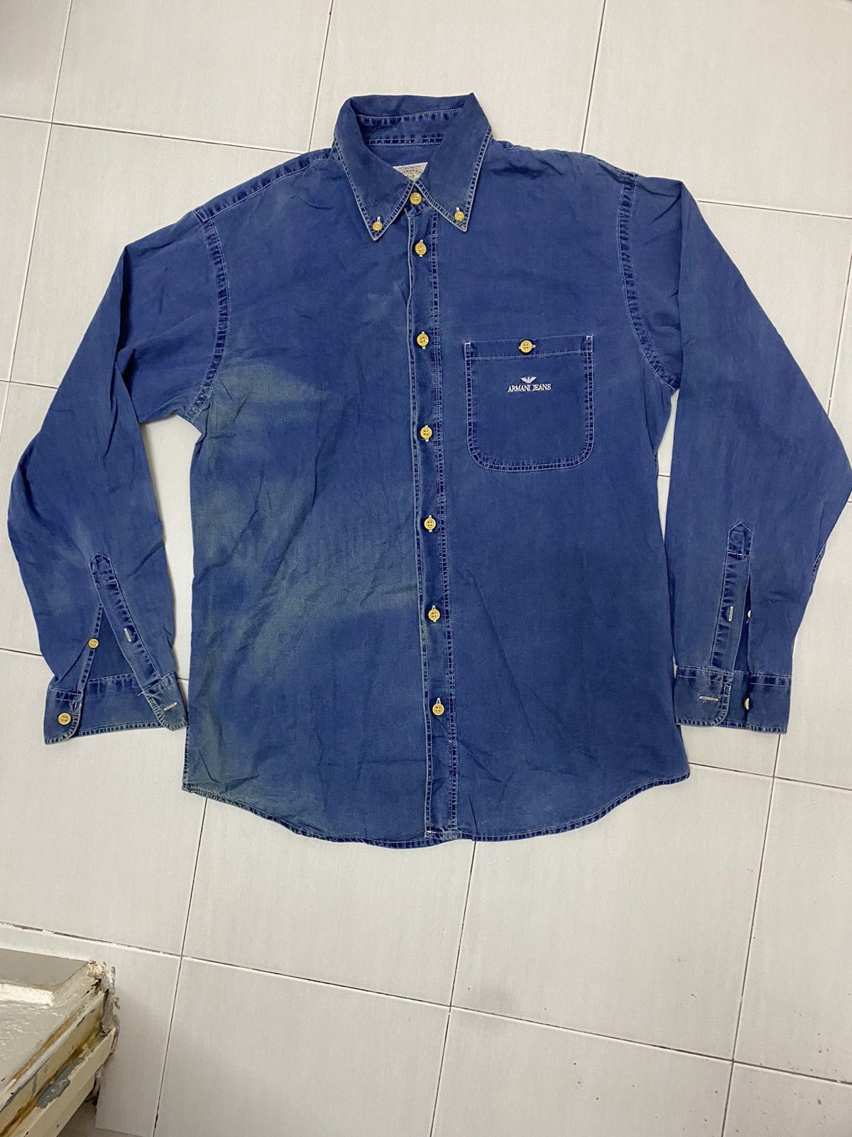 Vintage Armani Jeans button up shirt distressed
