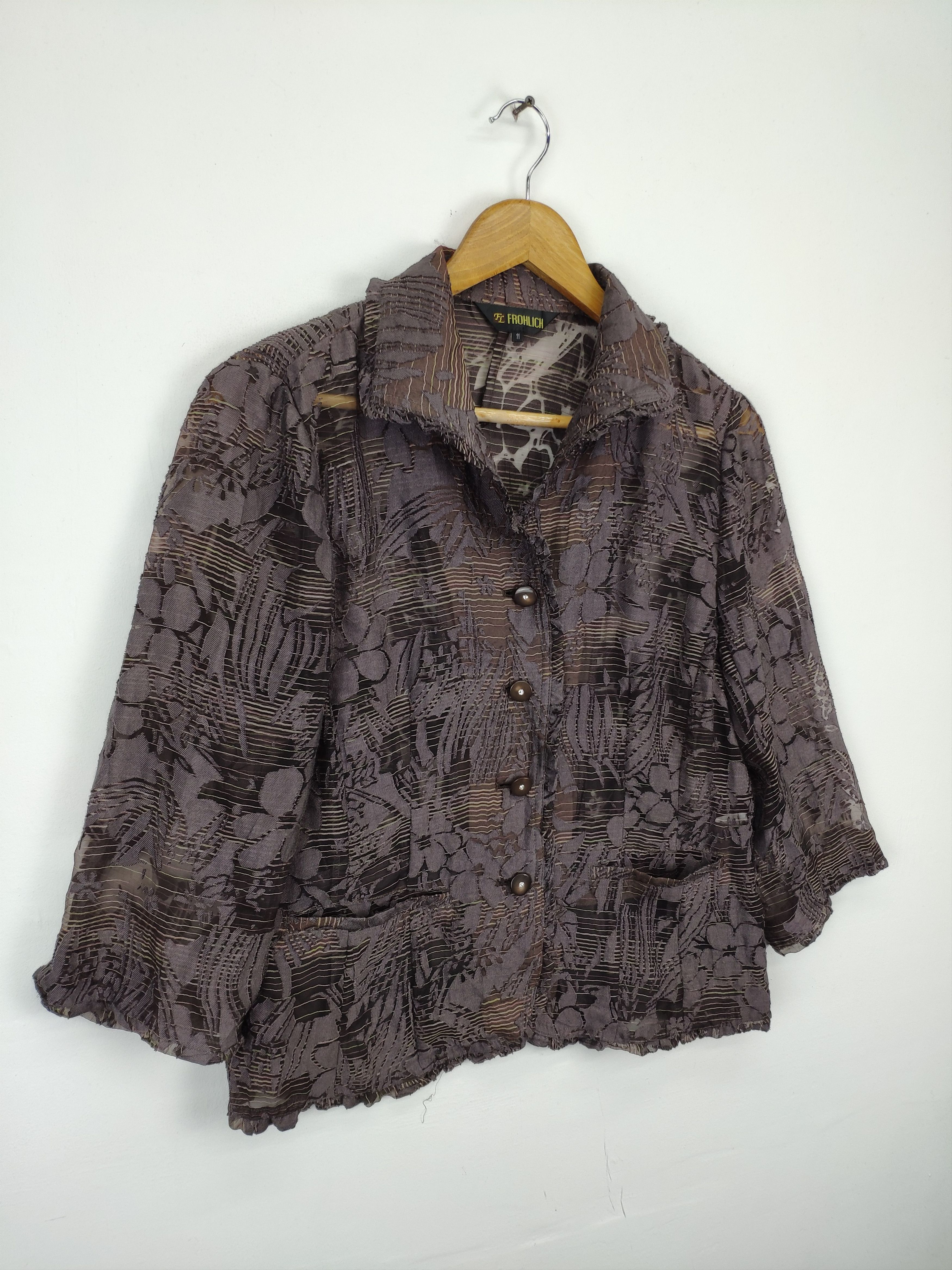 Designer × Japanese Brand Vintage Lace Shirt Transparent Button Up FROHLICH Size M / US 6-8 / IT 42-44 - 6 Thumbnail