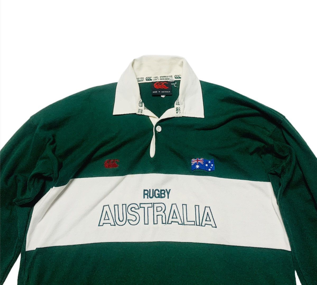 Canterbury of New Zealand × Sports Specialties × Vintage VINTAGE CANTERBURY RUGBY AUSTRALIA OLIVE GREEN POLO RUGBY Size US L / EU 52-54 / 3 - 3 Thumbnail
