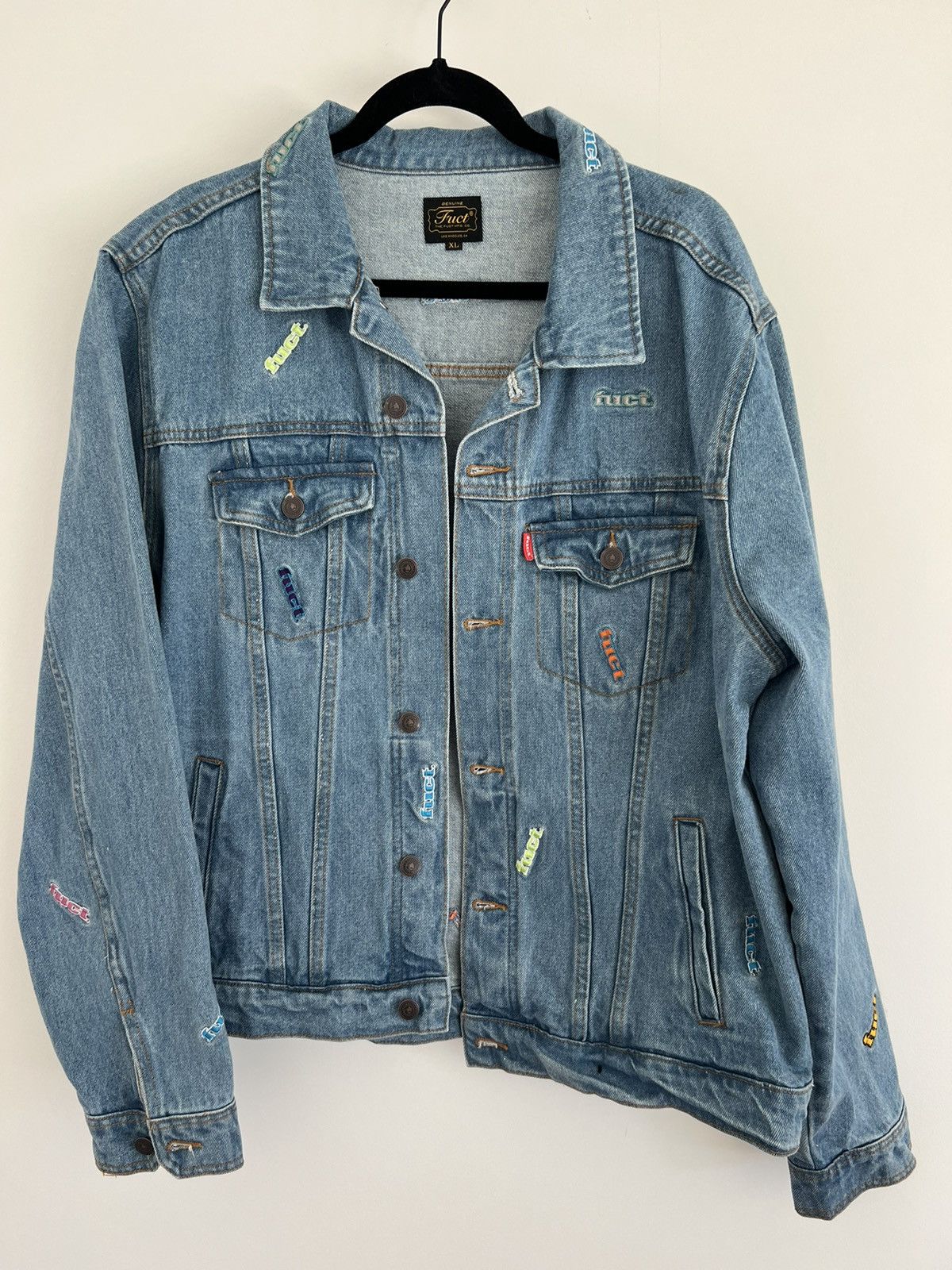 image of Fuct Embroidered Denim Jacket XL in Blue, Men's