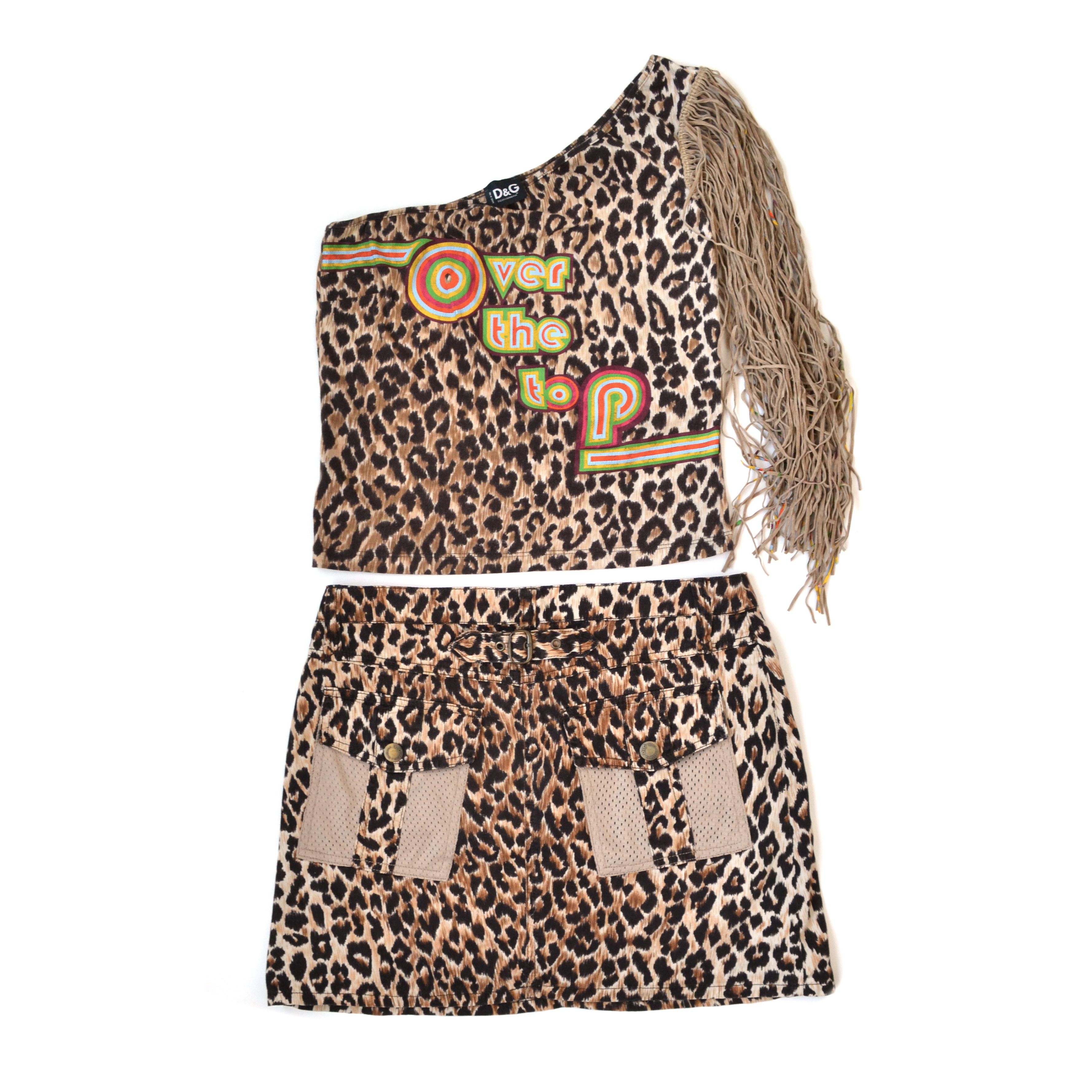 image of Dolce Gabbana Cargo Skirt Top Sleeveless D&g Leopard Camo in Camouflage, Women's (Size 28)