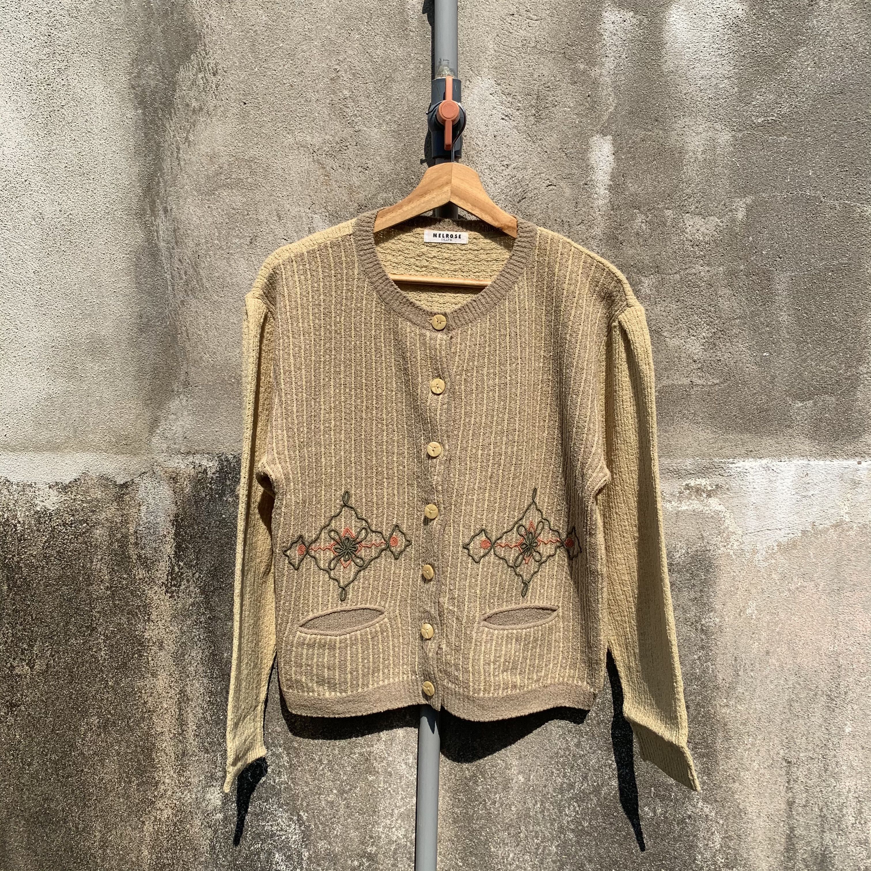 image of Coloured Cable Knit Sweater x Melrose Vintage Melrose Knit Jumper Cropped Cardigan Sweater in Light