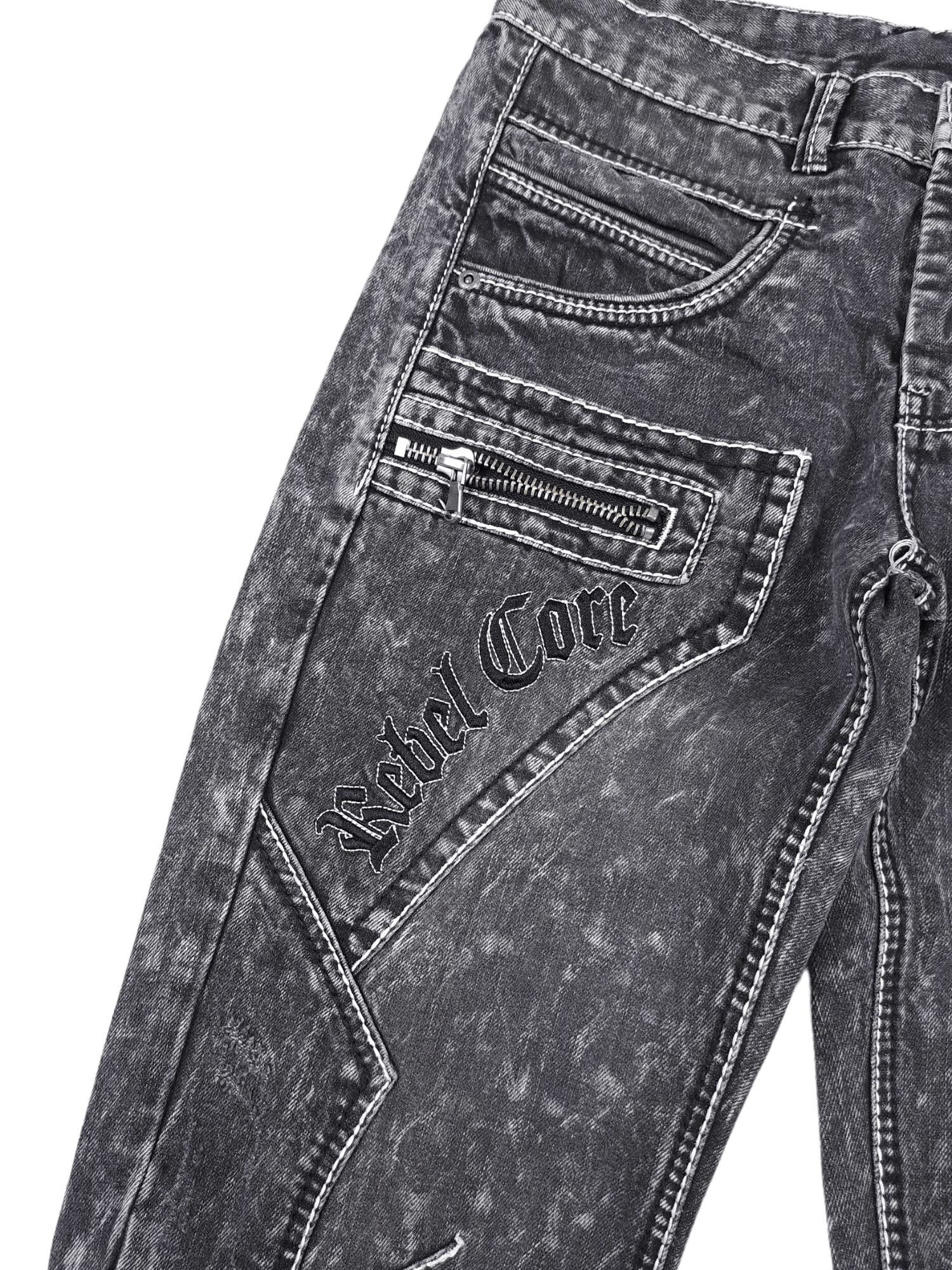 Rainbow 💎 Vintage Y2K 31/33 Core Drip Swag Chrome Gray Denim Jeans Size US 31 - 3 Thumbnail
