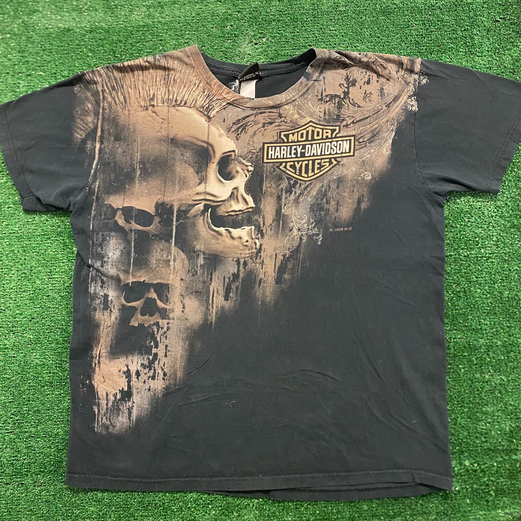 00'S Harley-Davidson Hanes Skull Pattern Motorcycle Bike T-shirt Made in USA Men's L /eaa456134