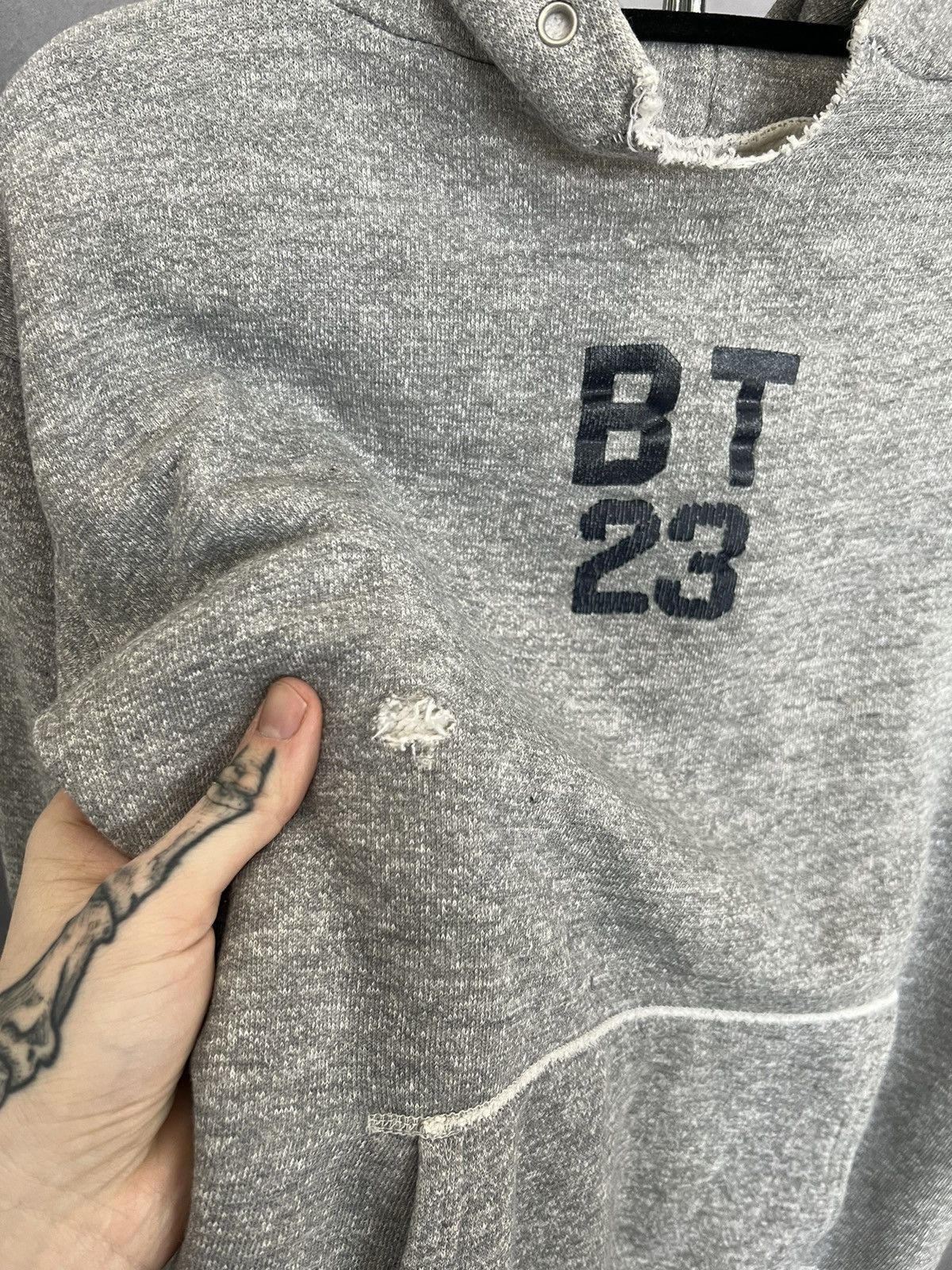Vintage Vintage 60s / 70s heather grey “BT23” contrast stitch hoodie Size ONE SIZE - 3 Thumbnail