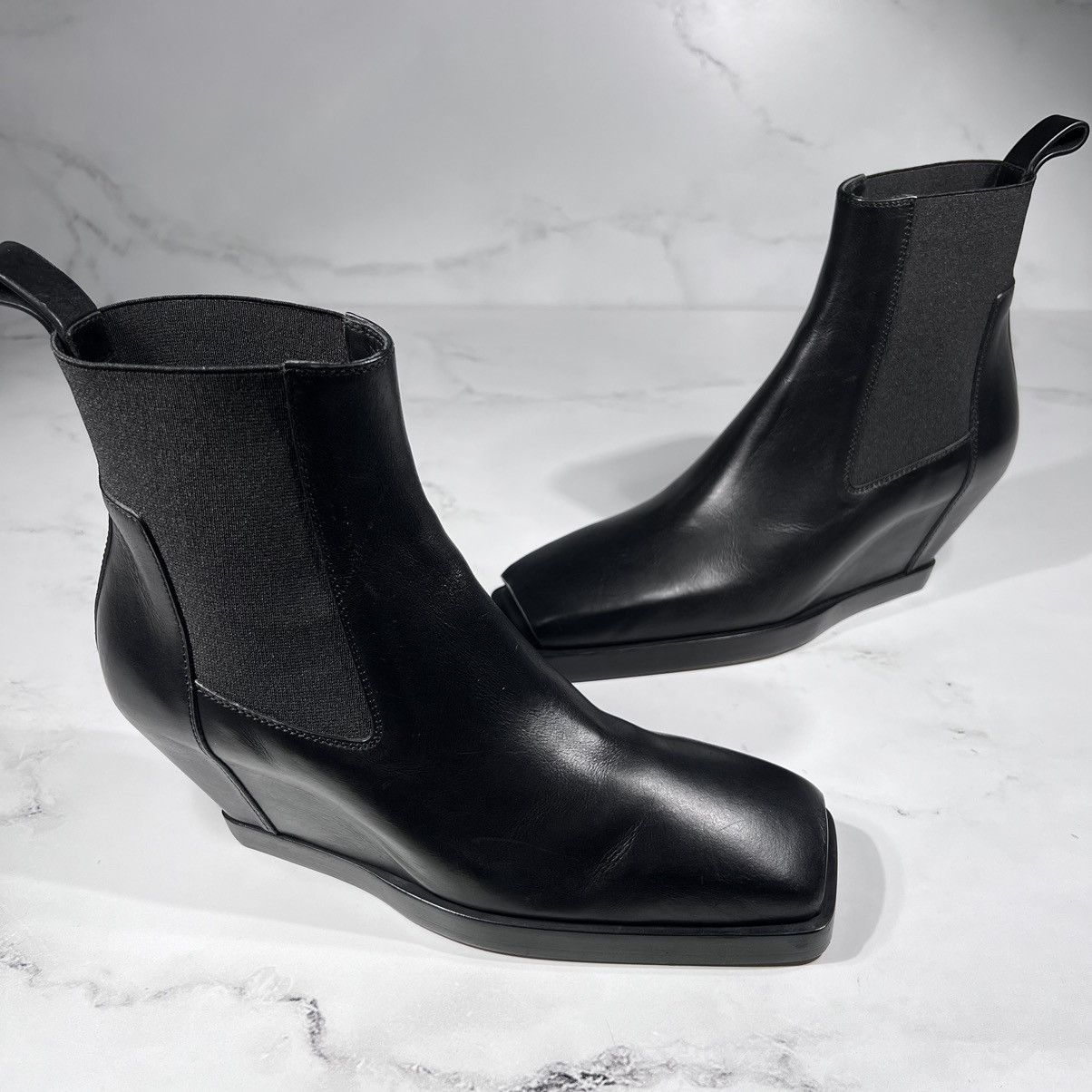 Rick Owens Rick Owens Elastic Sliver Toe Black Leather Wedges Boots Size US 6 / IT 36 - 2 Thumbnail