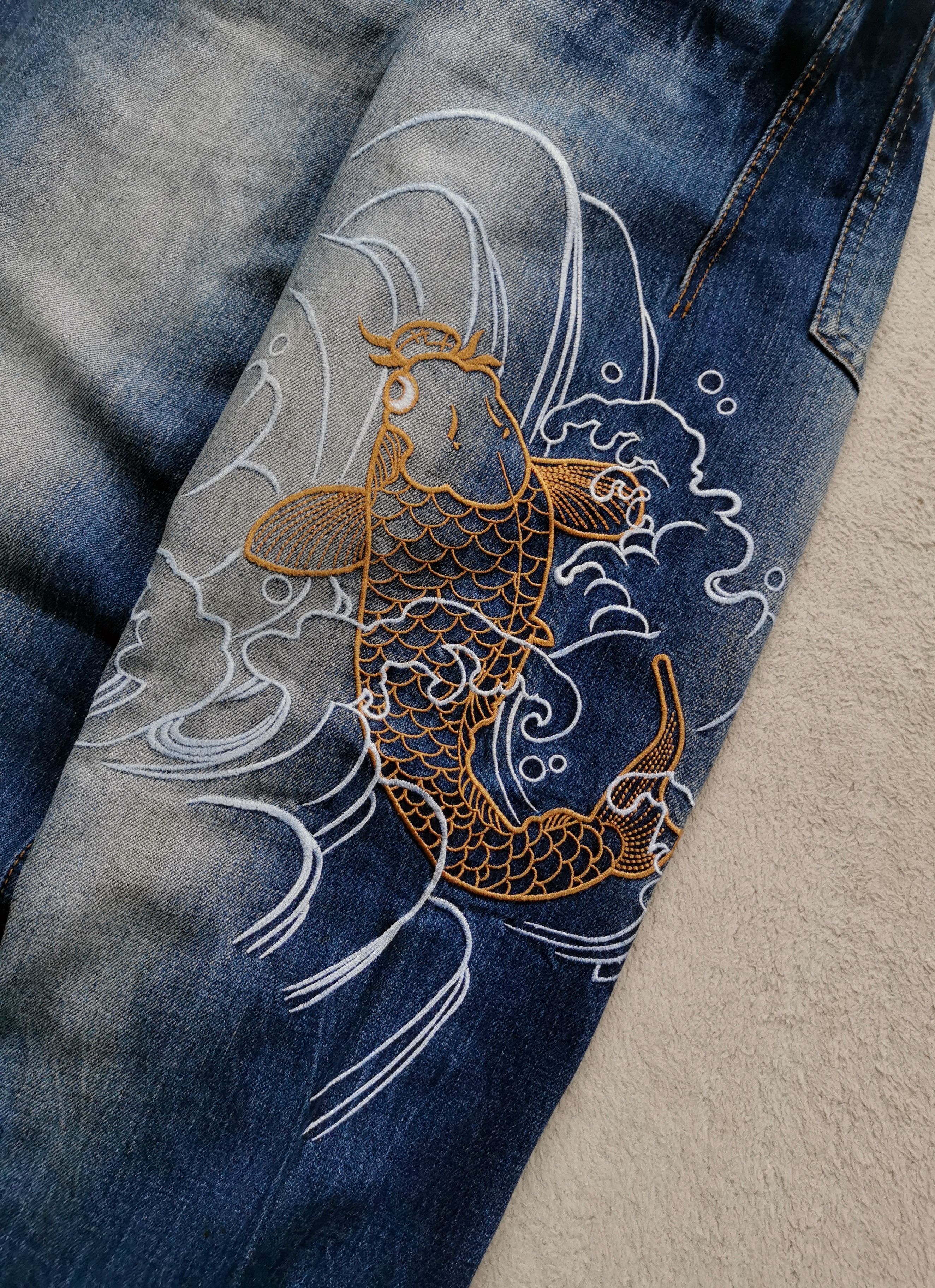 Eternal Eternal Koi Fish Embroidery Denim Japan Jeans Size US 31 - 3 Thumbnail