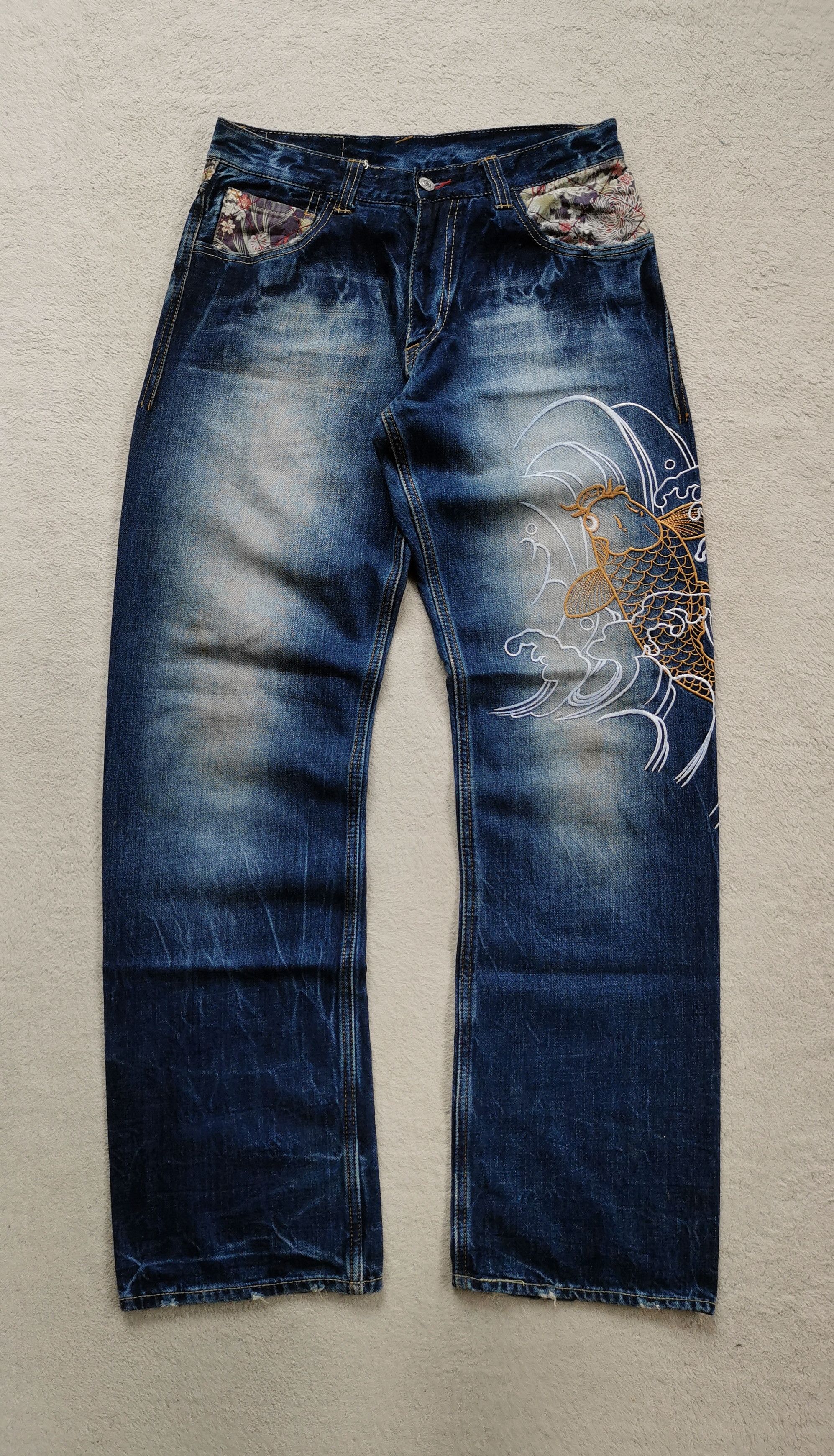 Eternal Eternal Koi Fish Embroidery Denim Japan Jeans Size US 31 - 1 Thumbnail