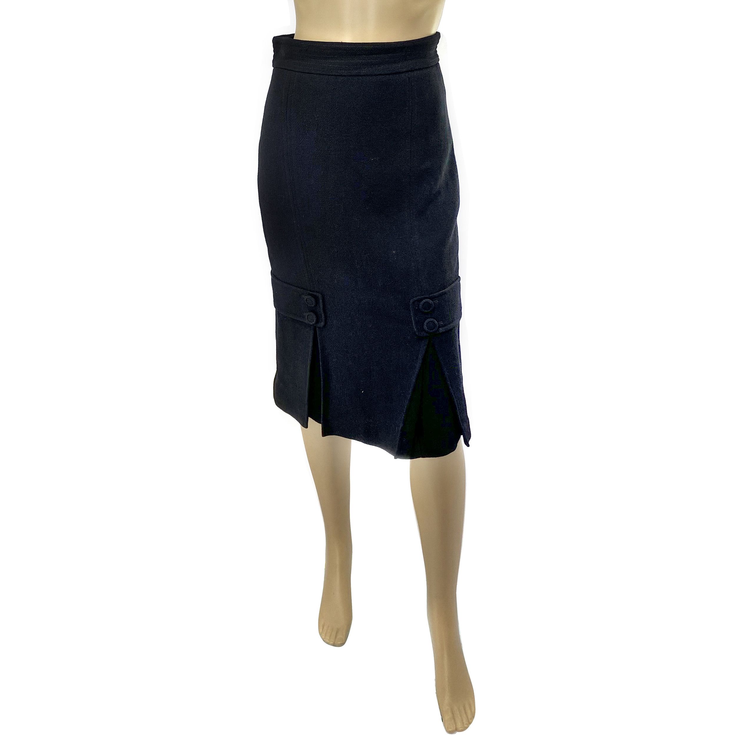Andrew Gn Vintage Black A-Line Wool Skirt