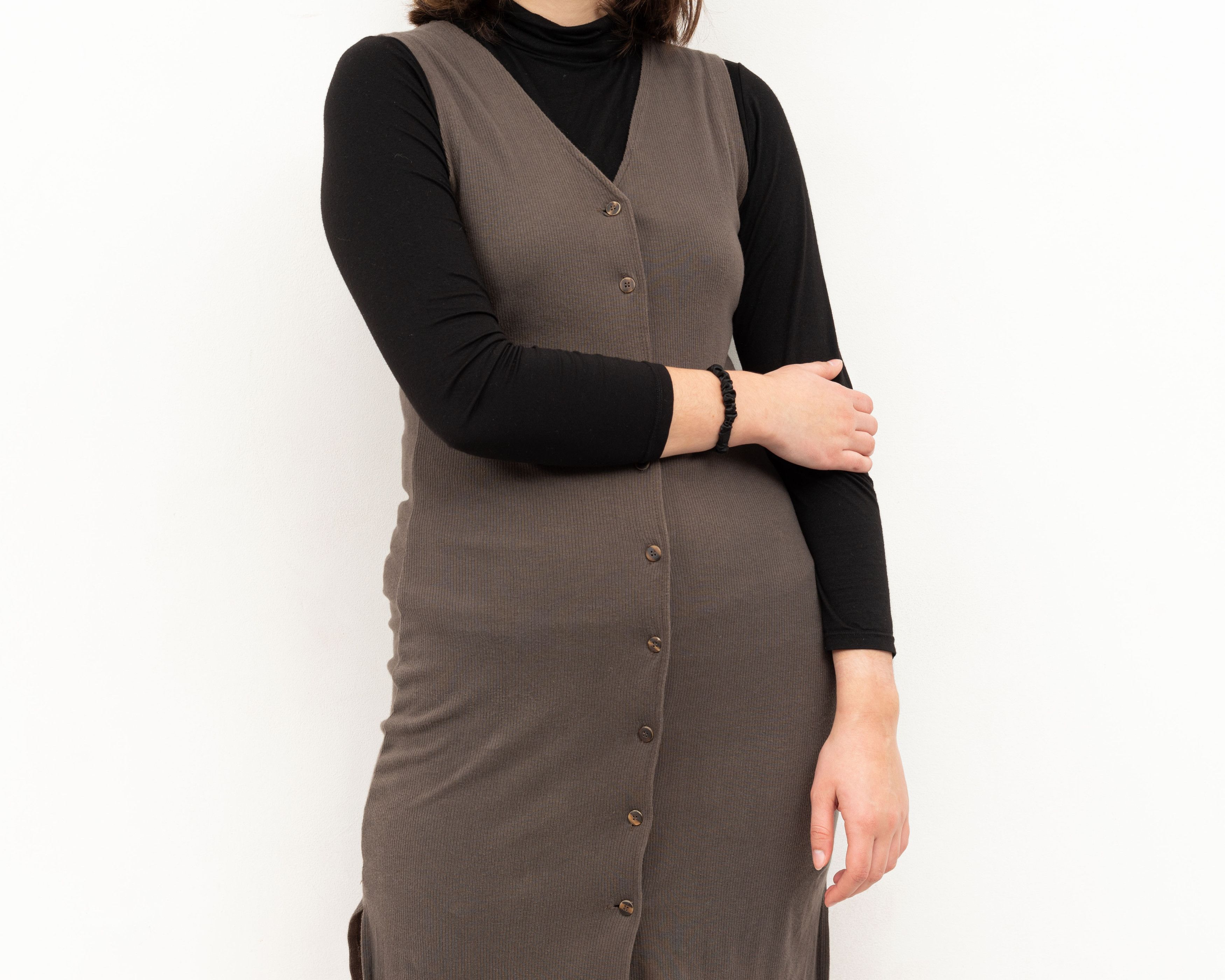 Vintage Maxi Dress Bodycon Stretchy Sleeveless Button Fitted V-Neck Size M / US 6-8 / IT 42-44 - 3 Thumbnail
