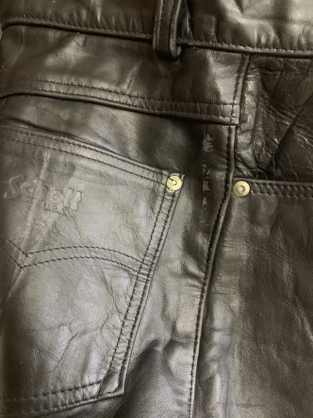 Genuine Leather × Schott × Vintage RARE ‼️ Vintage Schott Leather Pants Size US 32 / EU 48 - 4 Thumbnail