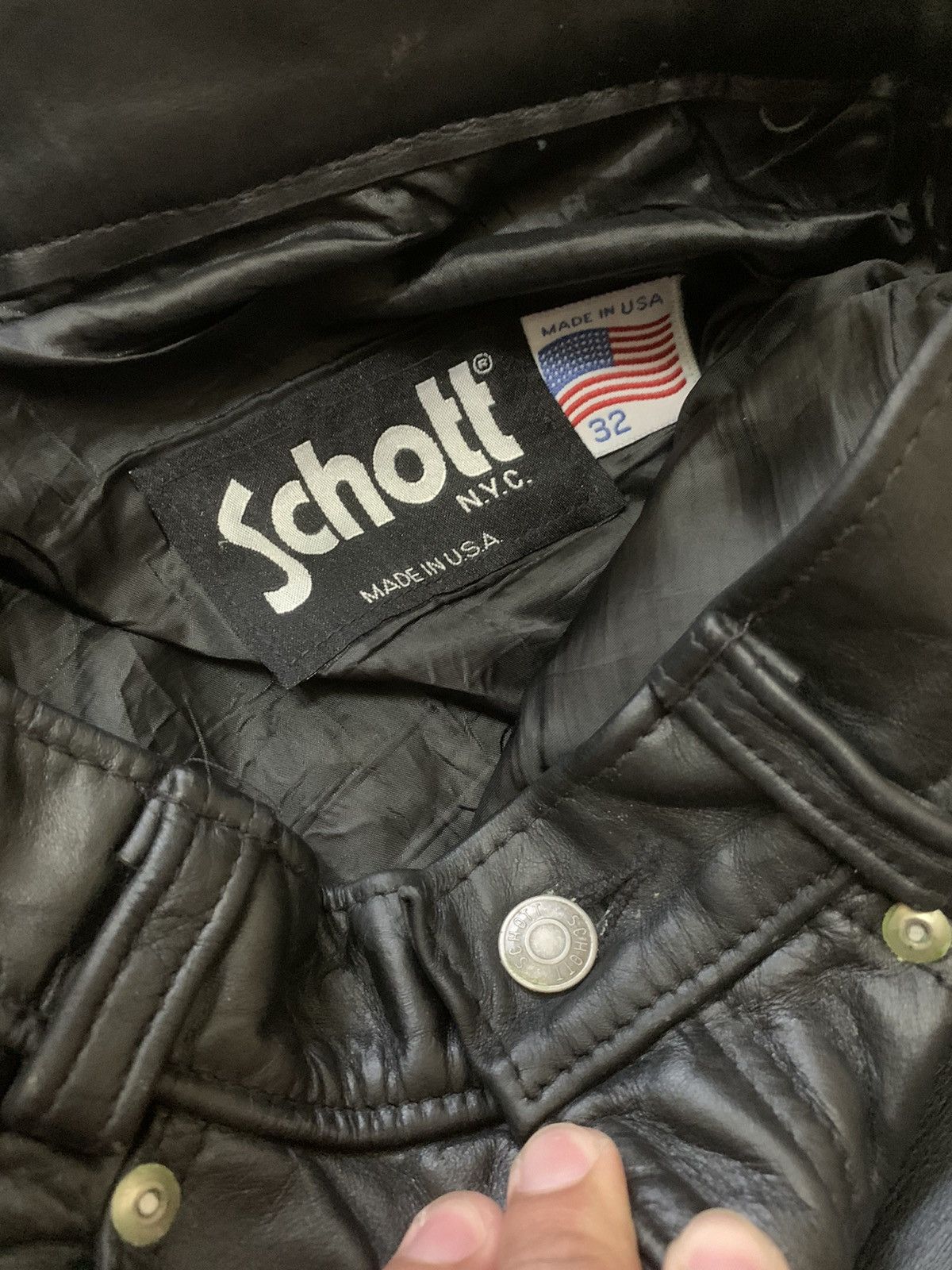 Genuine Leather × Schott × Vintage RARE ‼️ Vintage Schott Leather Pants Size US 32 / EU 48 - 8 Thumbnail