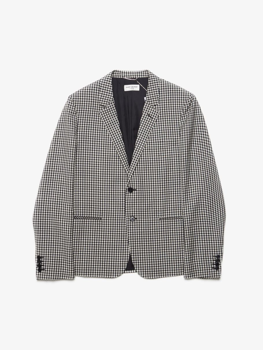 Black And White Checked Wool Blend Blazer Jacket