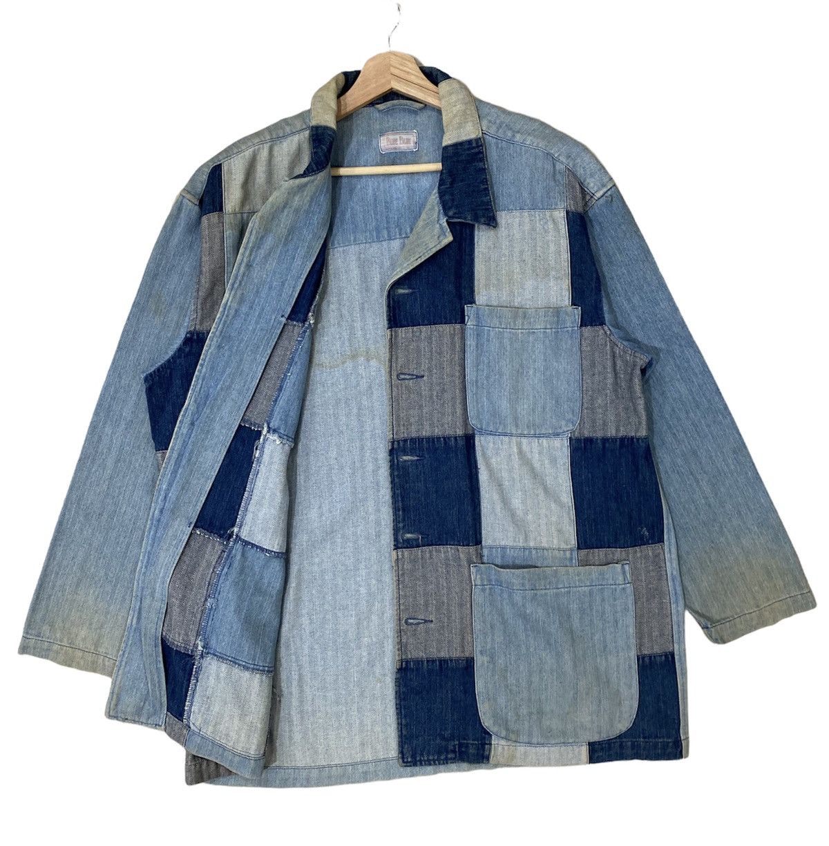 Blue Blue Japan × Indigo × Pure Blue Japan ICONIC🔥BLUE BLUE JAPAN PATCHWORK STRIPE WORKWEAR JACKET Size US L / EU 52-54 / 3 - 7 Thumbnail
