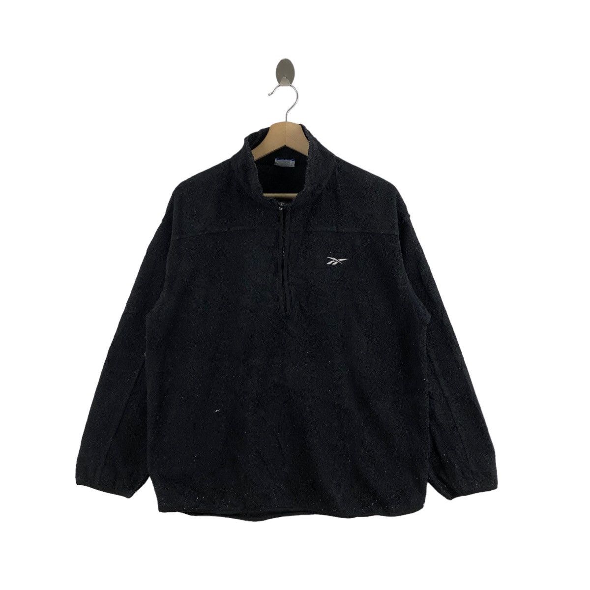 image of Reebok Fleece Sherpa Small Logo Embroidery Pullover in Black, Men's (Size XL)