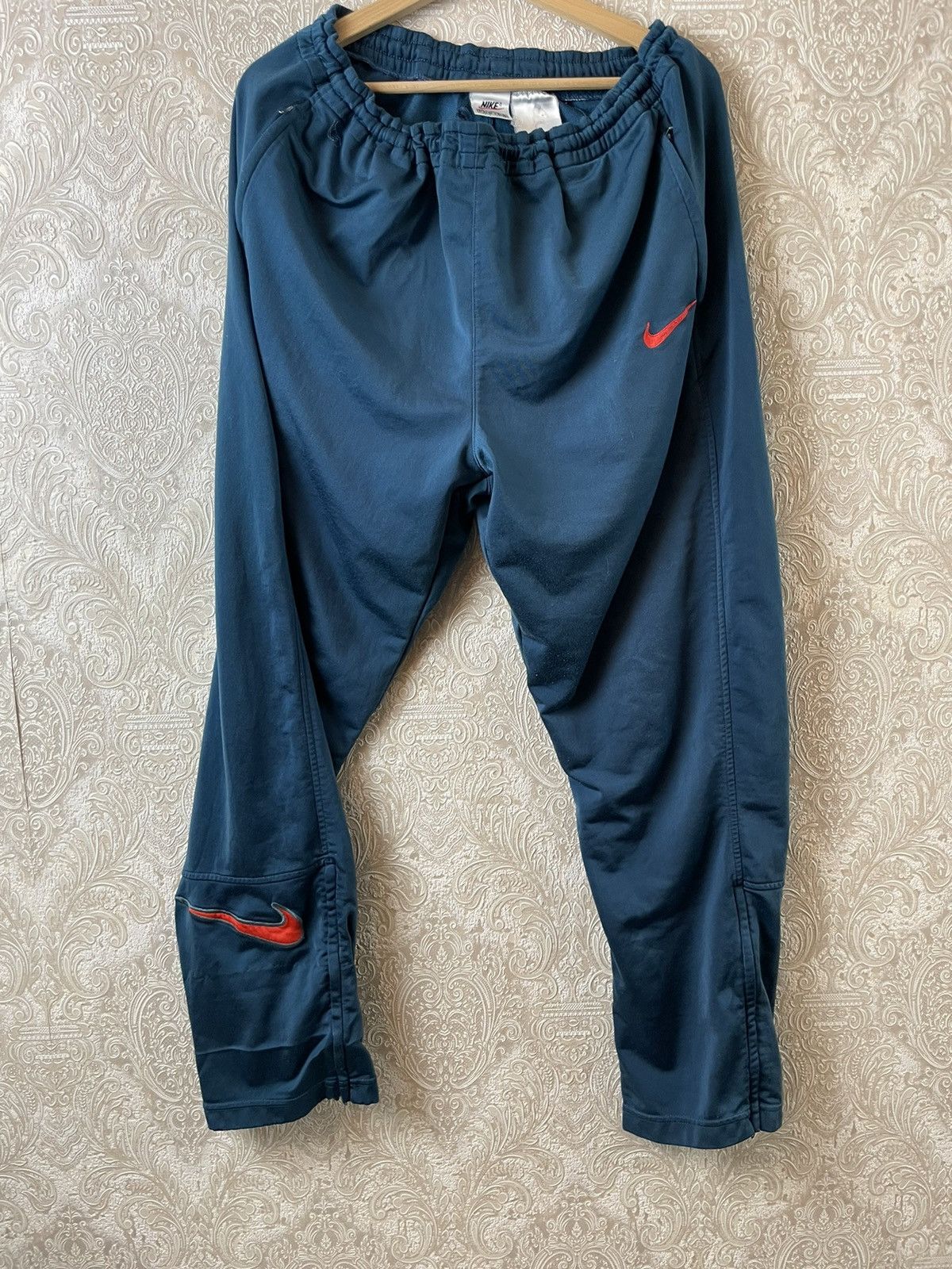Nike × Vintage Vintage Y2K Nike Big Logo Swoosh Track Sweat Pants Joggers Size US 35 - 1 Thumbnail