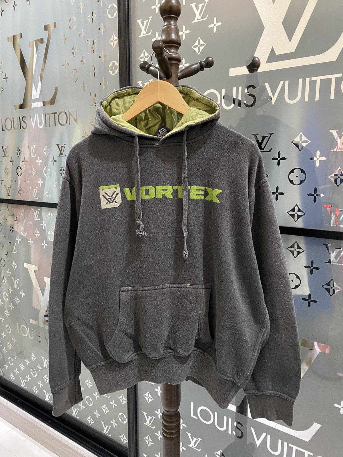 image of Vintage Vortex Big Logo Hoodies in Grey, Men's (Size Medium)