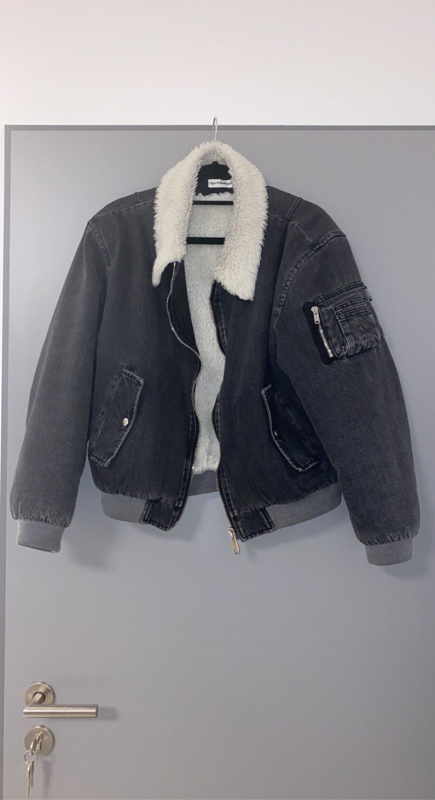 Gosha rubchinskiy faux shearling collar denim jacket store
