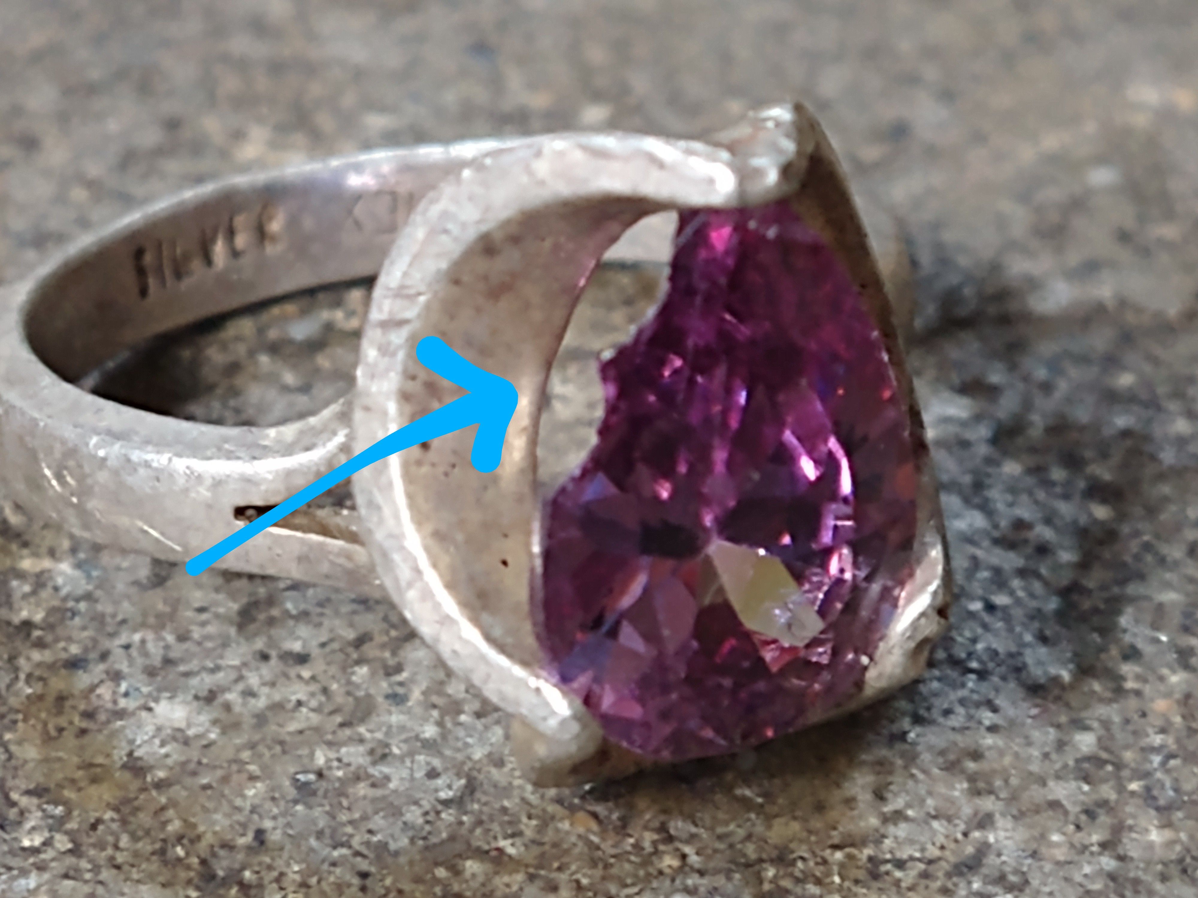 Jewelry Vintage Sterling Silver Ring Size 6.25 Purple CZ Mexico Pear Size ONE SIZE - 2 Thumbnail