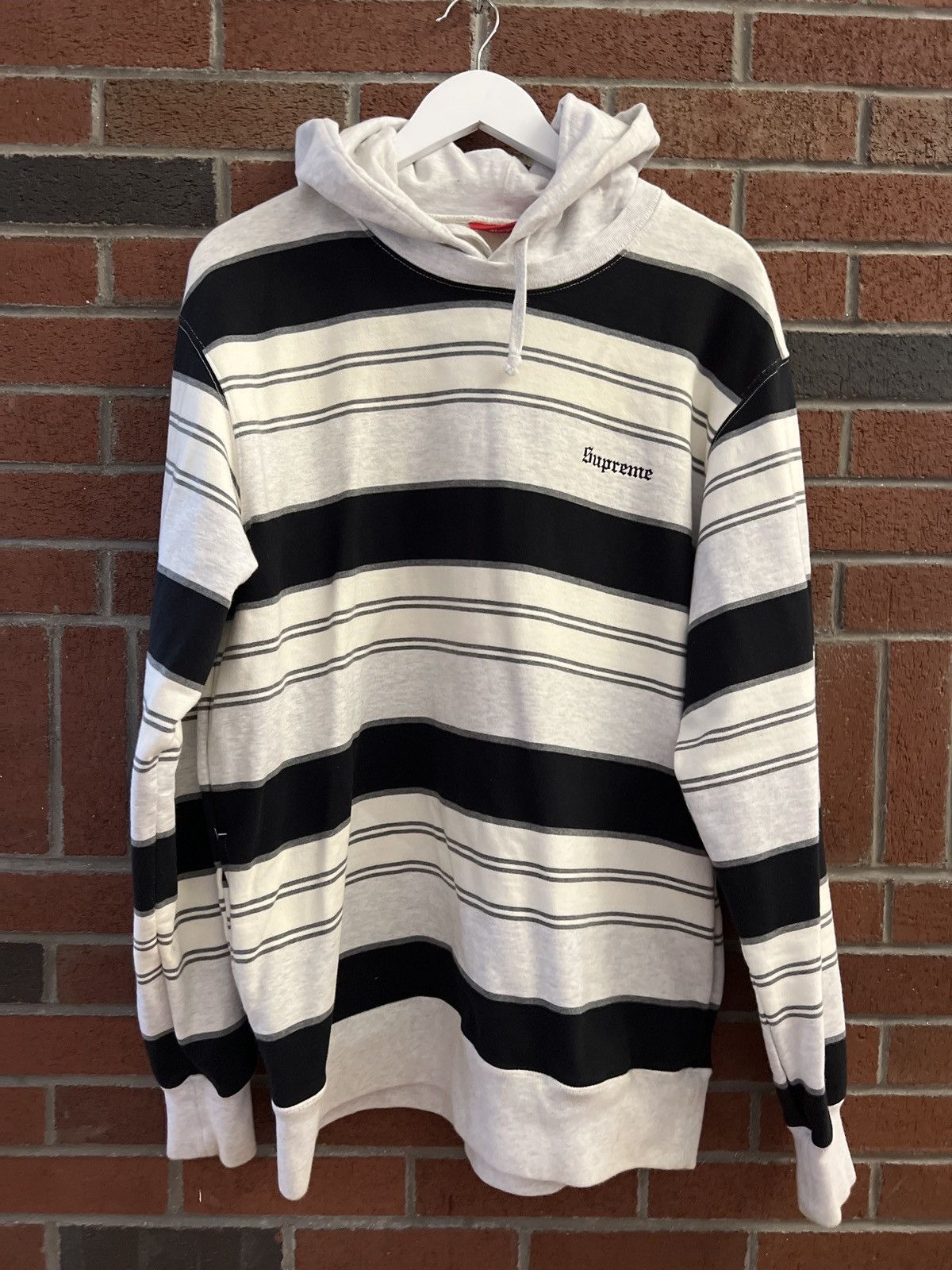 Supreme striped hooded crewneck shop