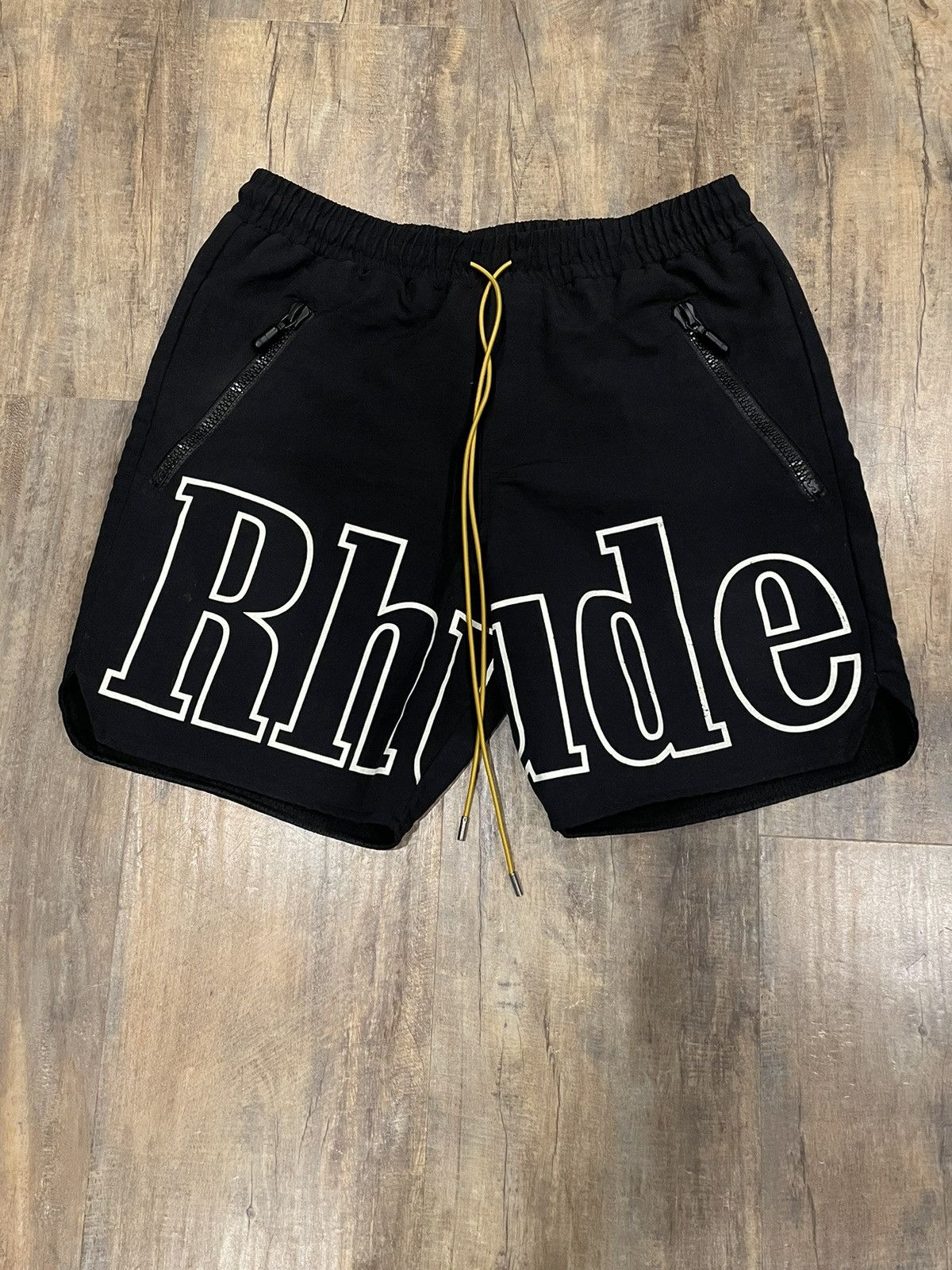 RARE Rhude Logo Shorts Black White Spell Out RH Nylon